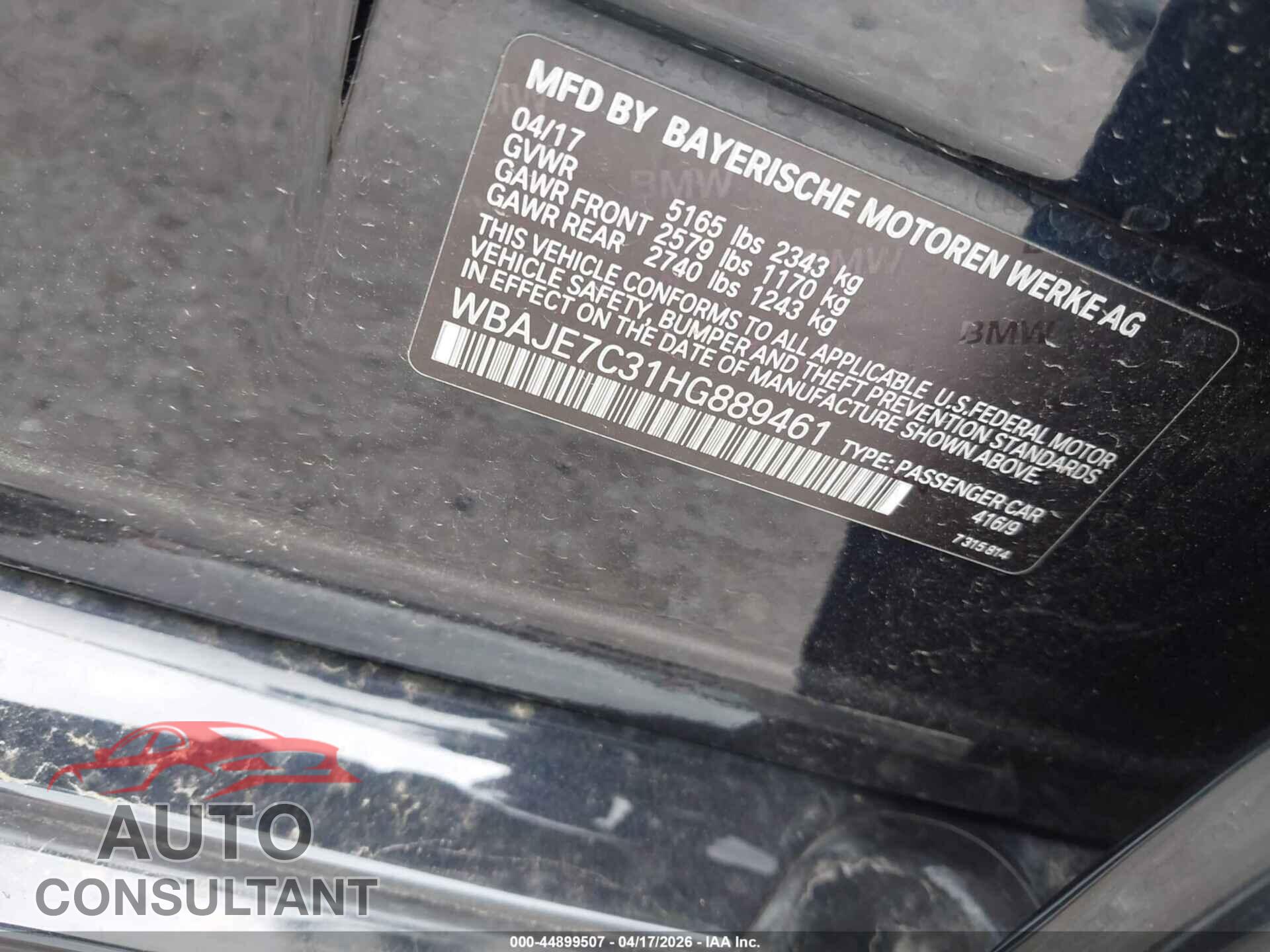 BMW 540I 2017 - WBAJE7C31HG889461