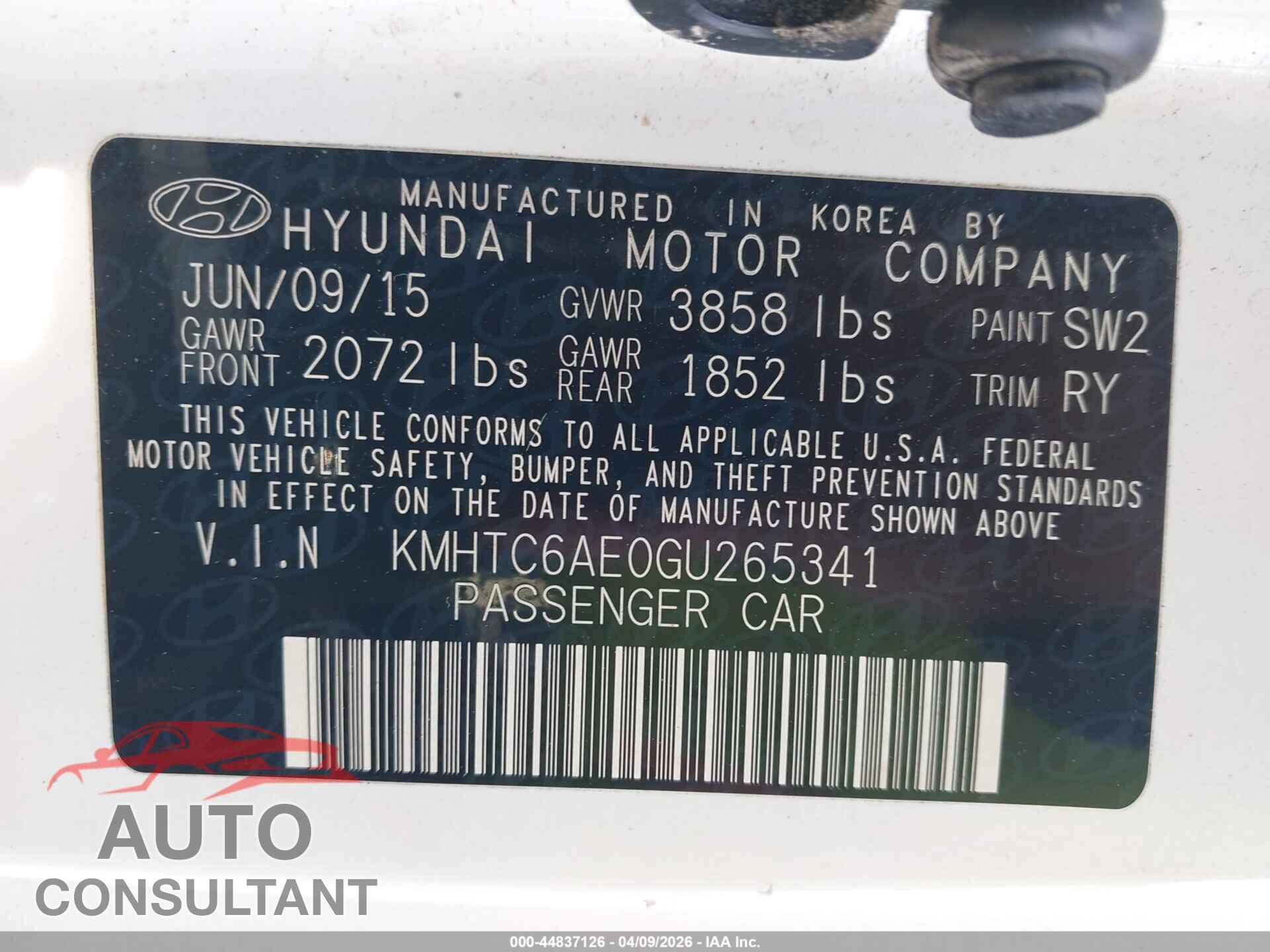 HYUNDAI VELOSTER 2016 - KMHTC6AE0GU265341