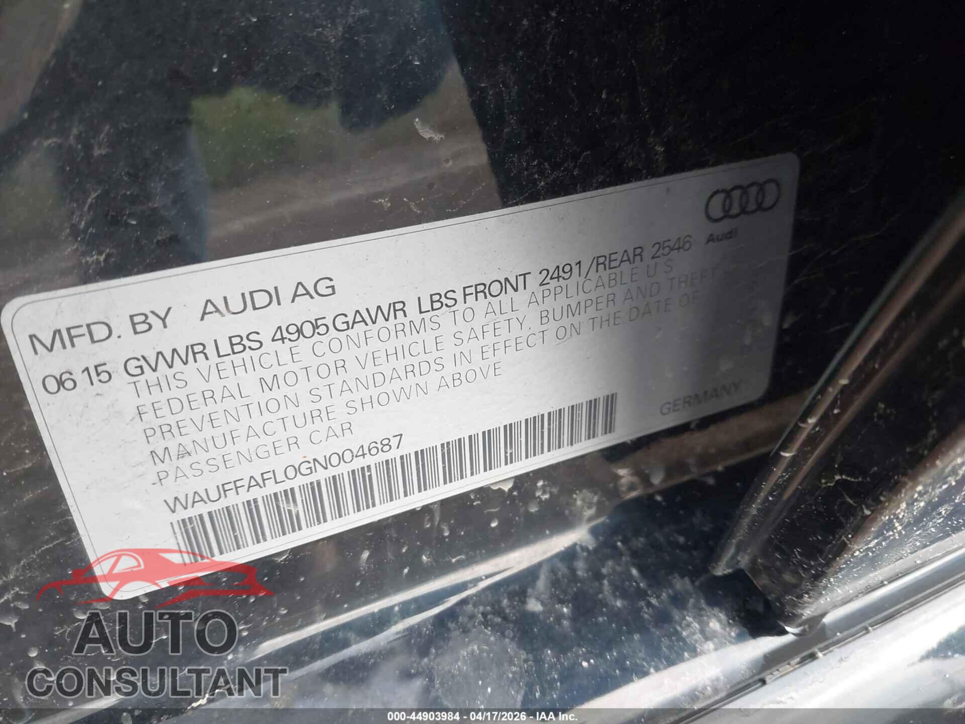 AUDI A4 2016 - WAUFFAFL0GN004687