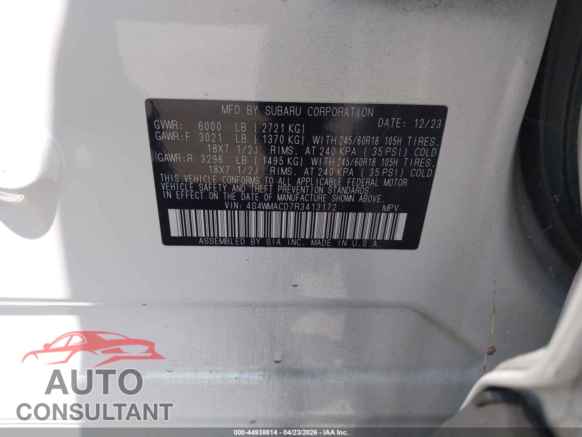 SUBARU ASCENT 2024 - 4S4WMACD7R3413172