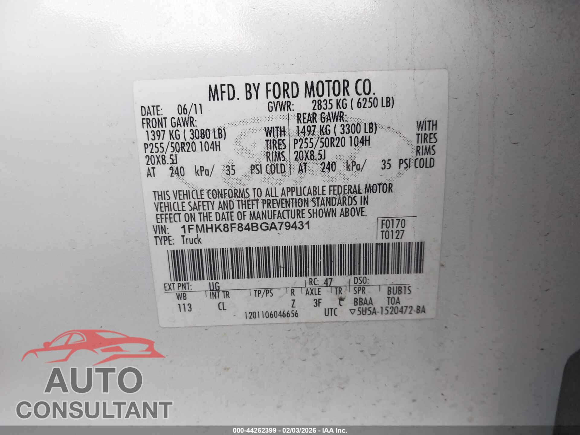 FORD EXPLORER 2011 - 1FMHK8F84BGA79431