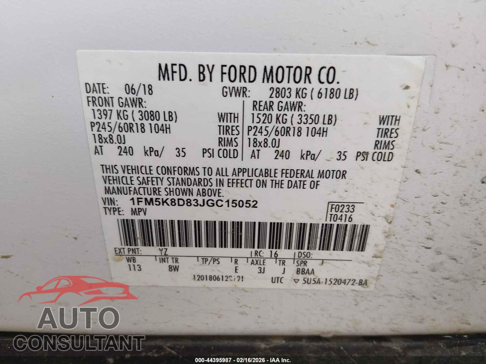 FORD EXPLORER 2018 - 1FM5K8D83JGC15052