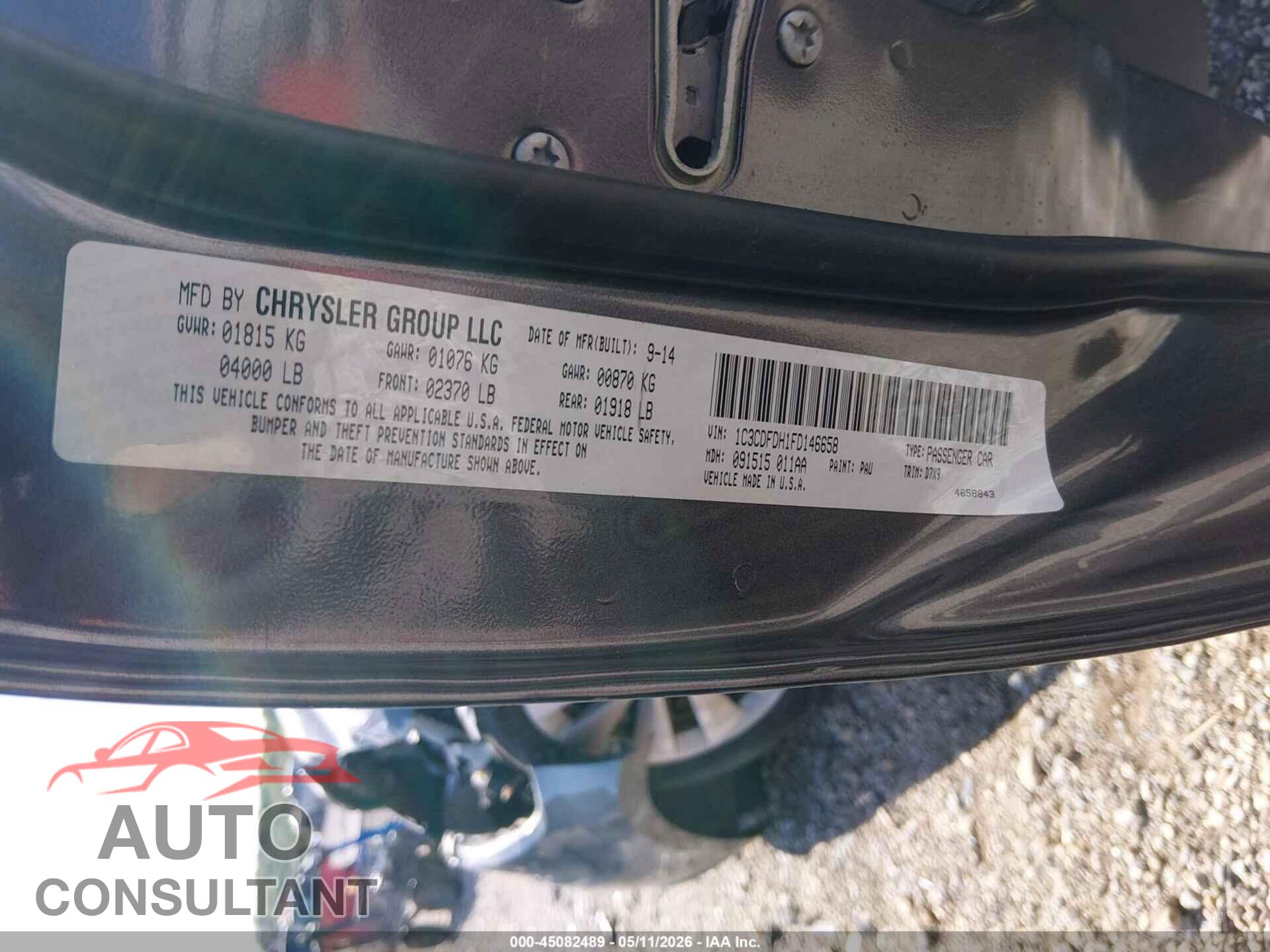 DODGE DART 2015 - 1C3CDFDH1FD146658