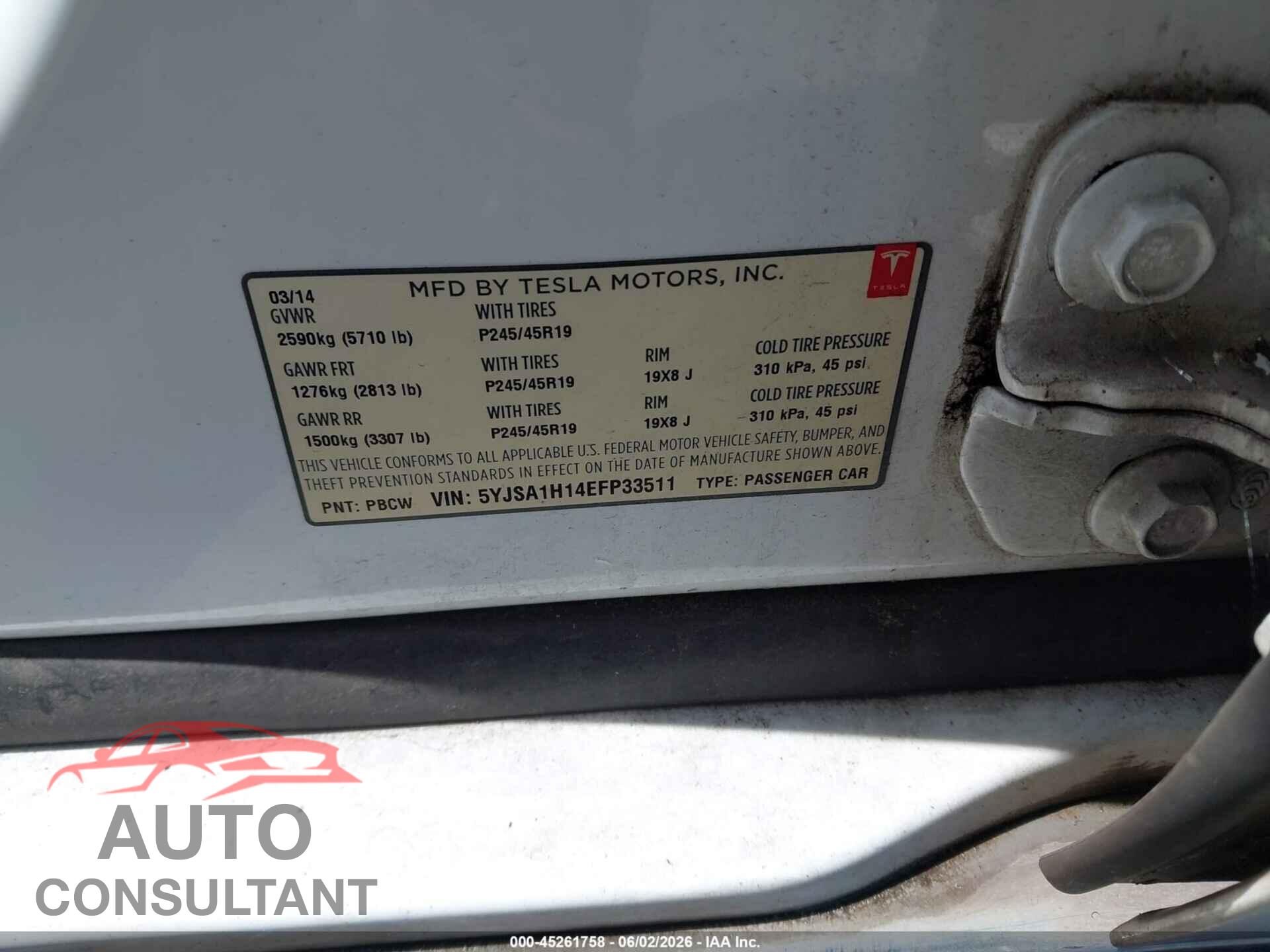 TESLA MODEL S 2014 - 5YJSA1H14EFP33511