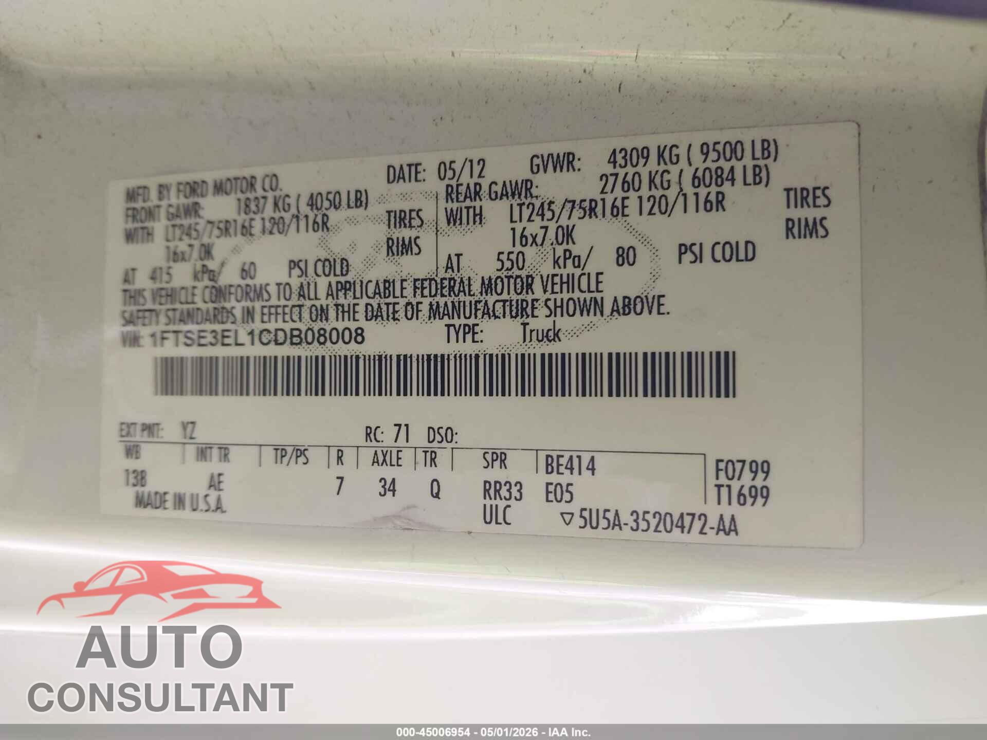 FORD ECONOLINE 2012 - 1FTSE3EL1CDB08008