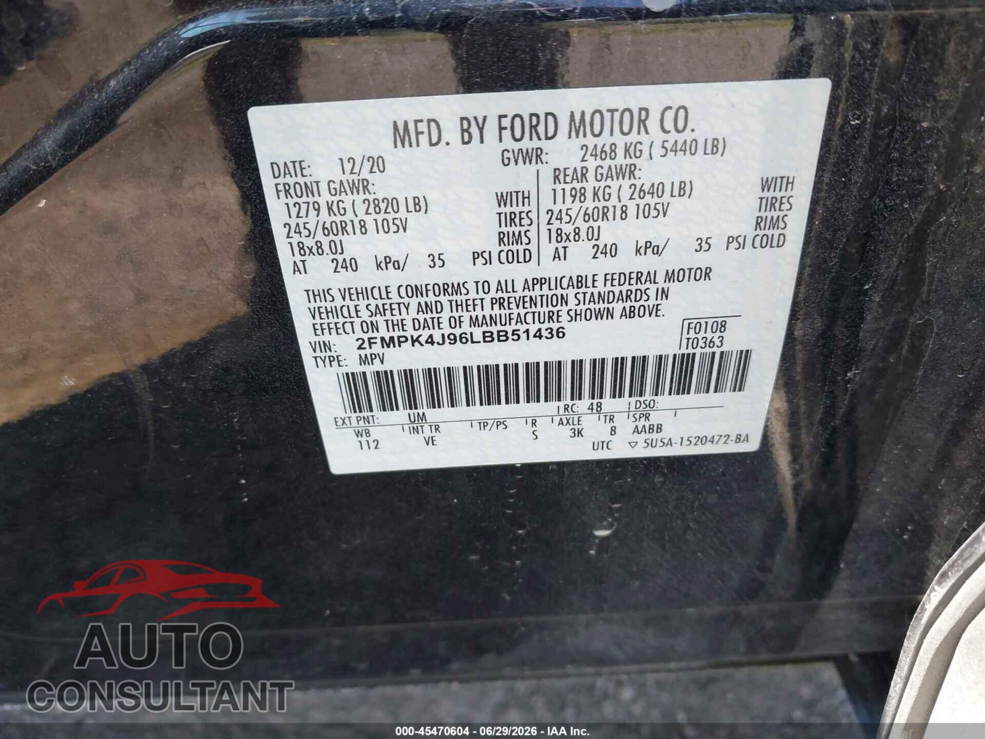 FORD EDGE 2020 - 2FMPK4J96LBB51436