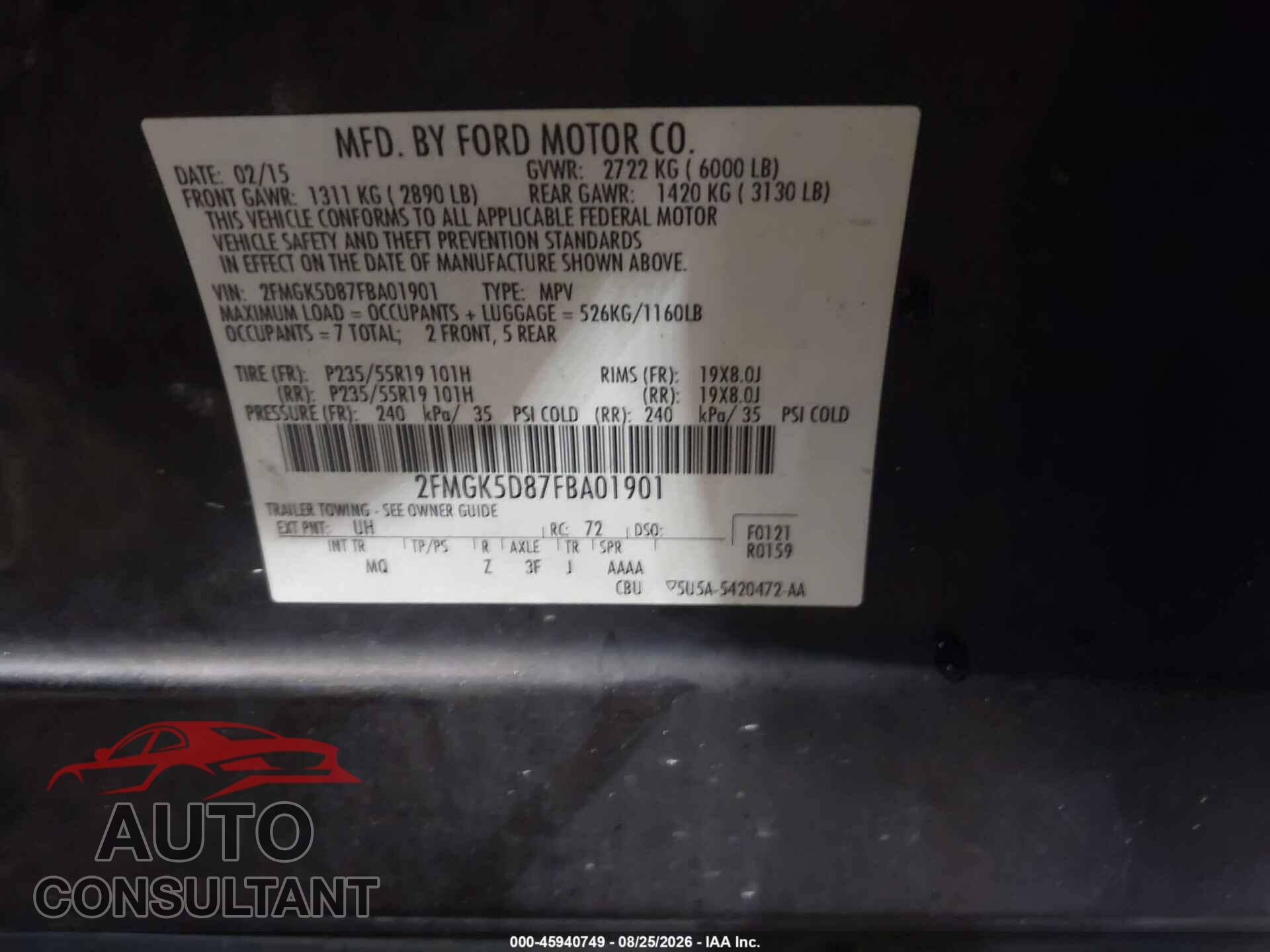 FORD FLEX 2015 - 2FMGK5D87FBA01901