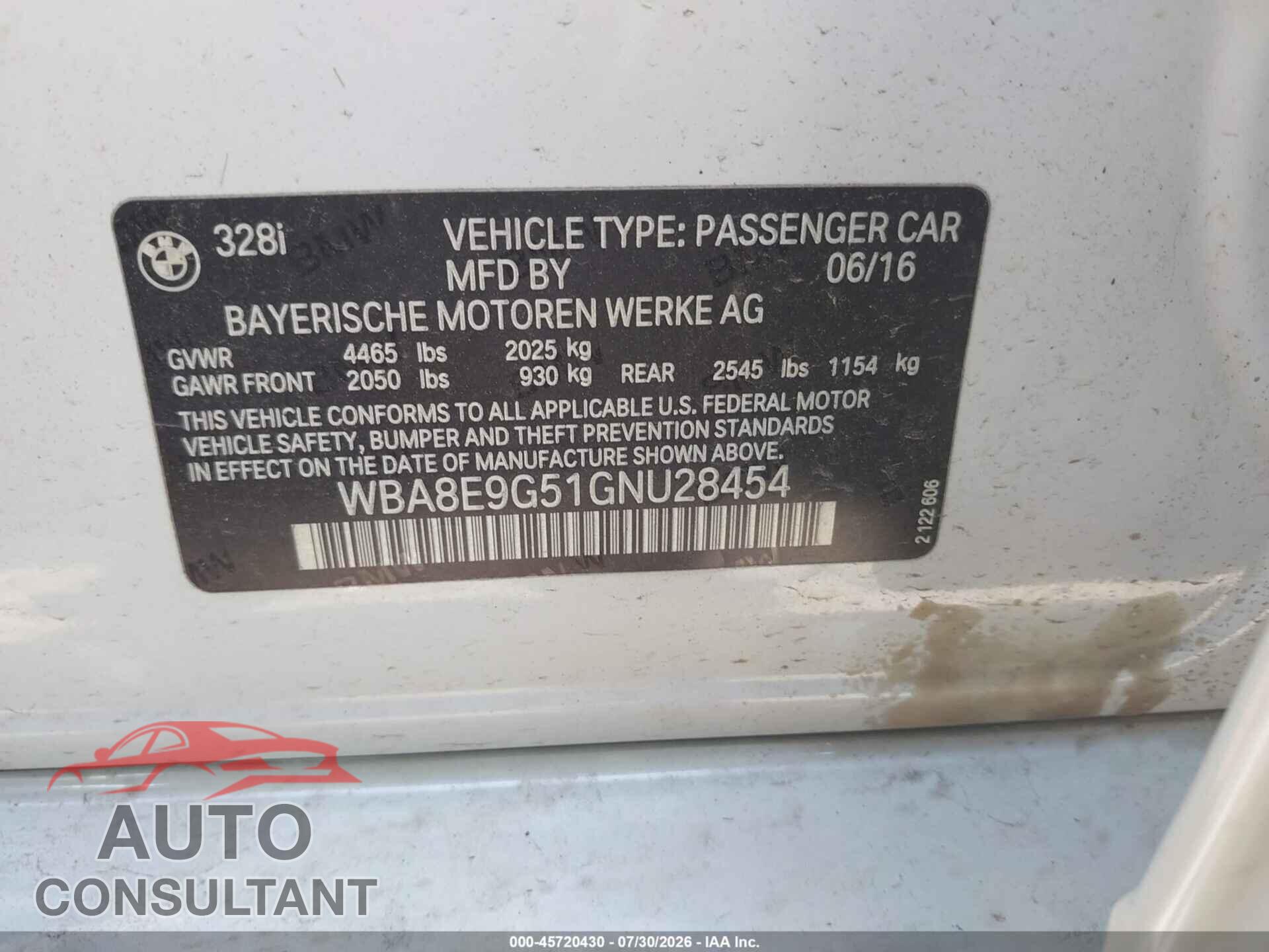 BMW 328I 2016 - WBA8E9G51GNU28454