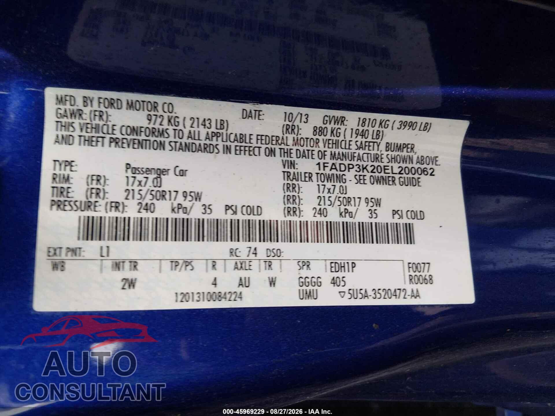 FORD FOCUS 2014 - 1FADP3K20EL200062