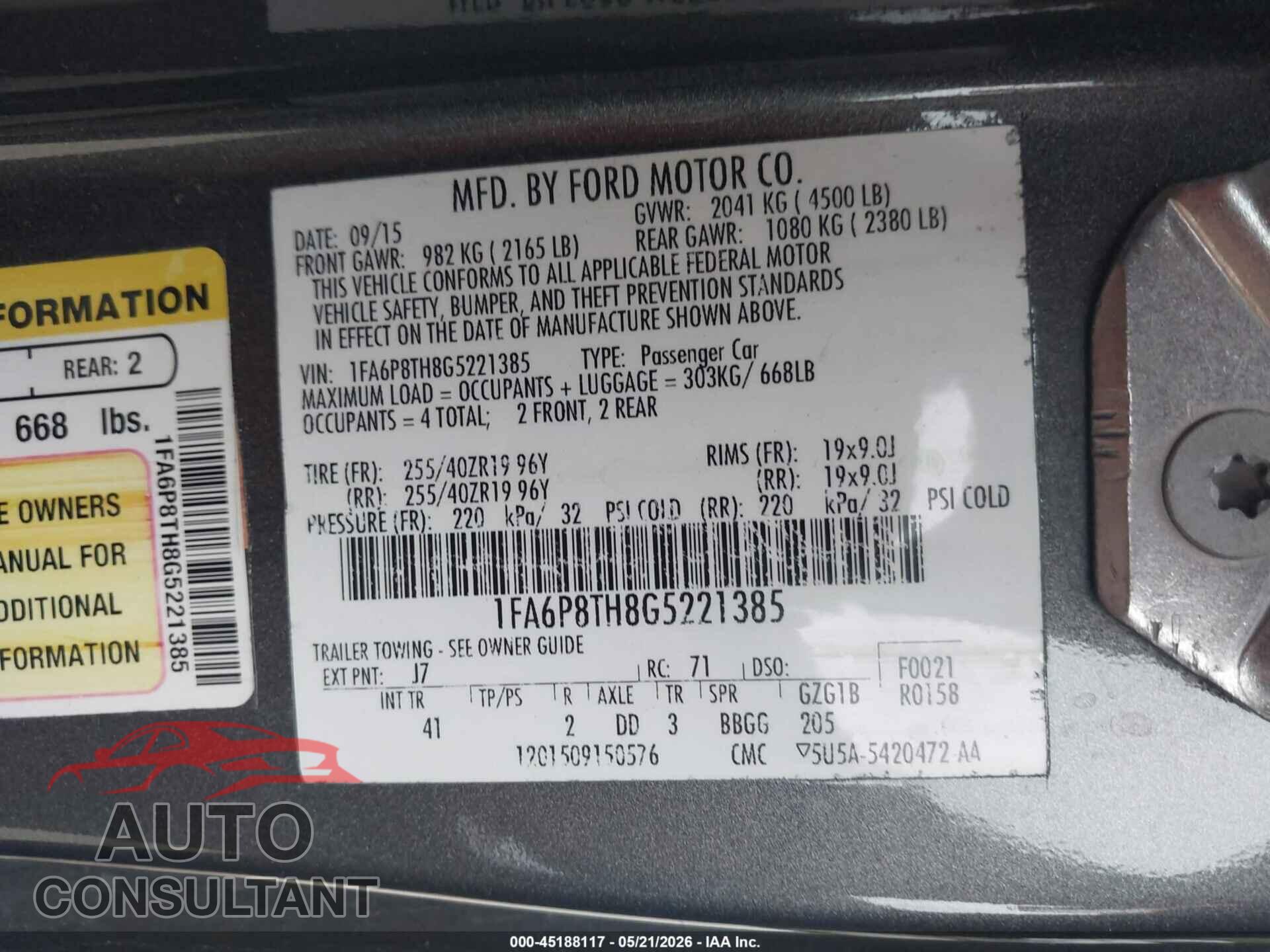 FORD MUSTANG 2016 - 1FA6P8TH8G5221385