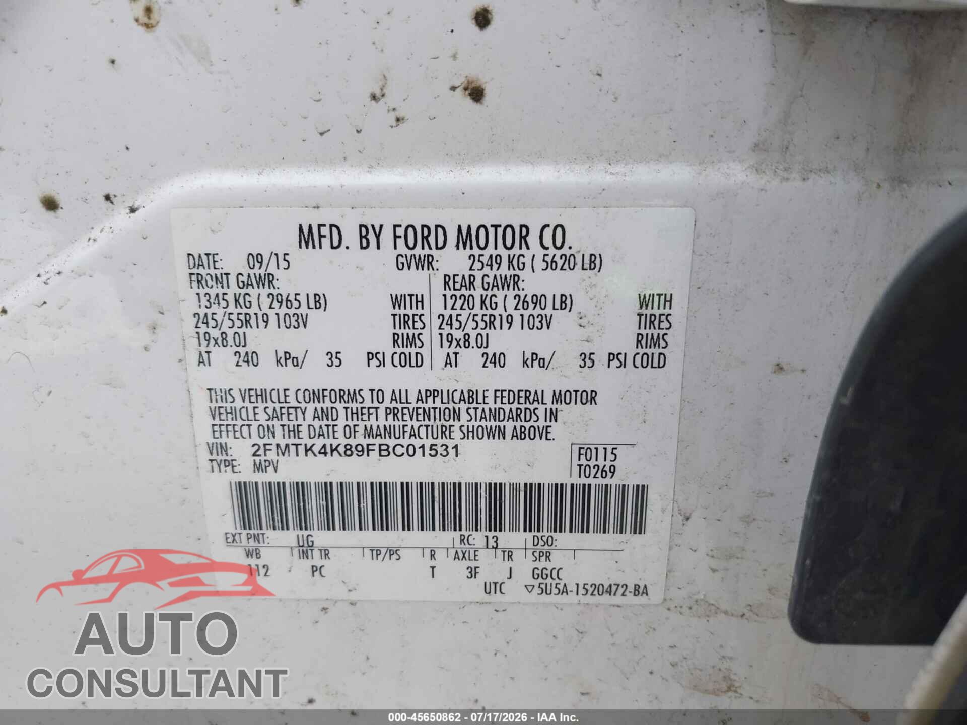 FORD EDGE 2015 - 2FMTK4K89FBC01531