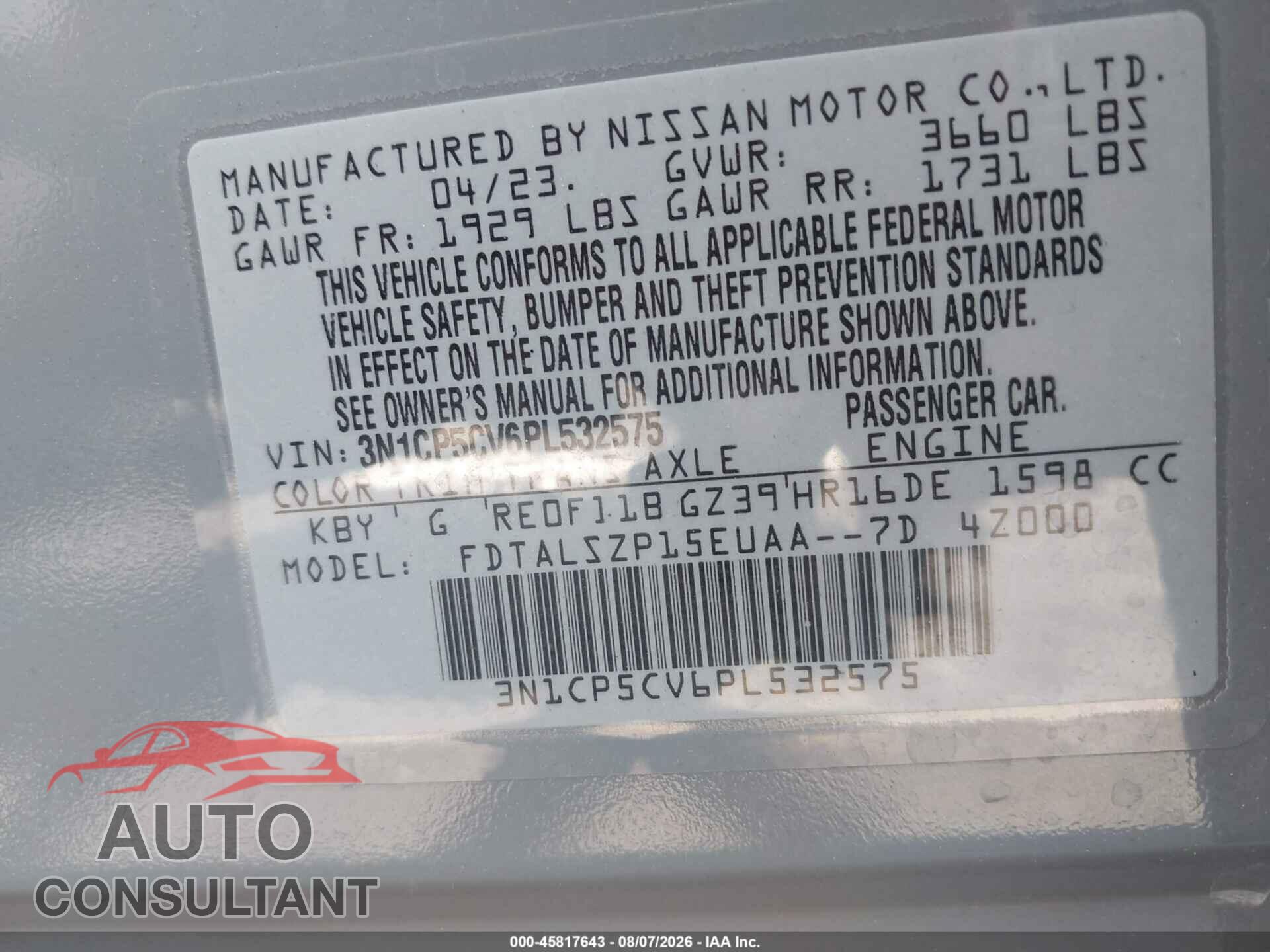 NISSAN KICKS 2023 - 3N1CP5CV6PL532575