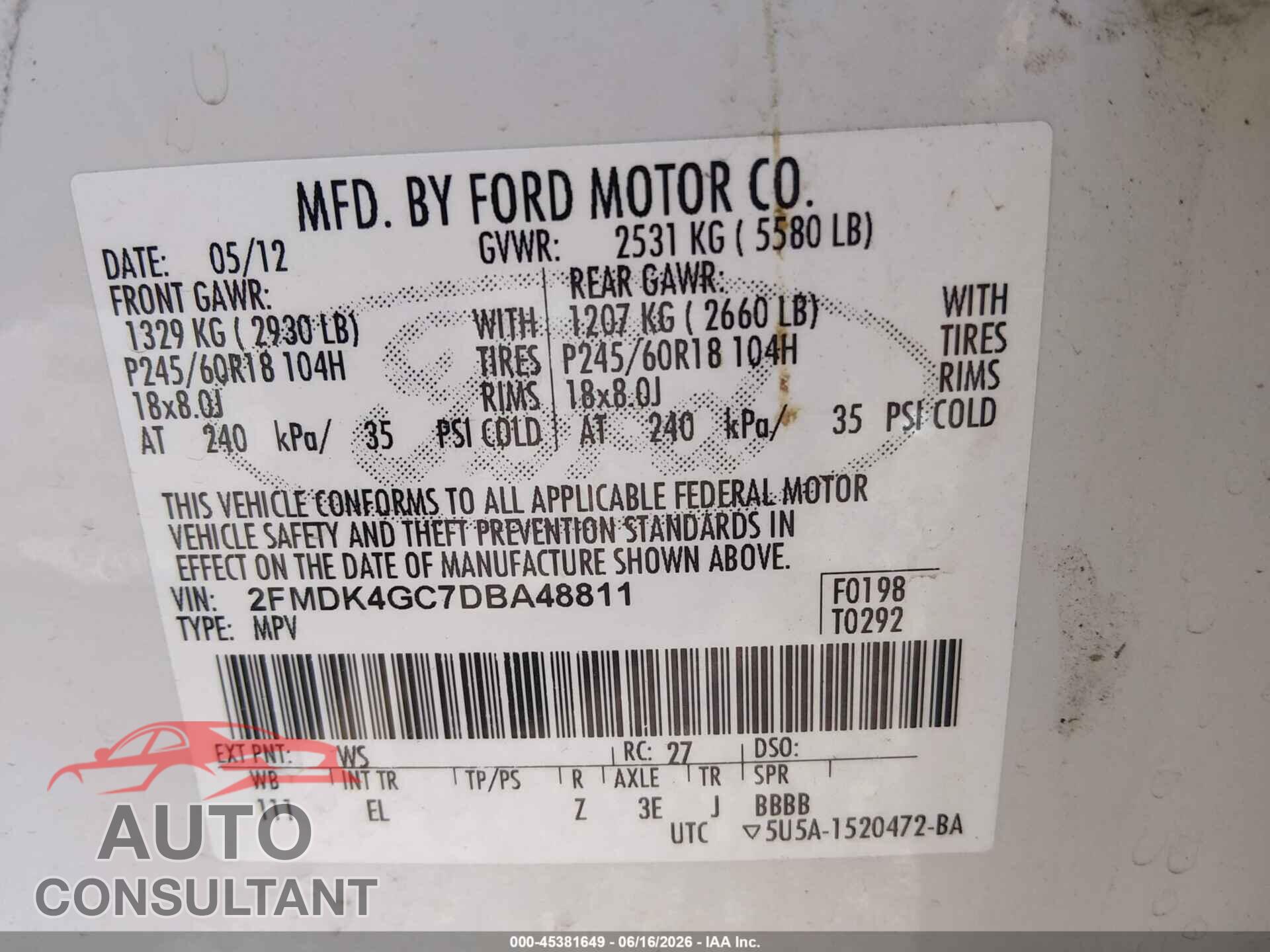 FORD EDGE 2013 - 2FMDK4GC7DBA48811