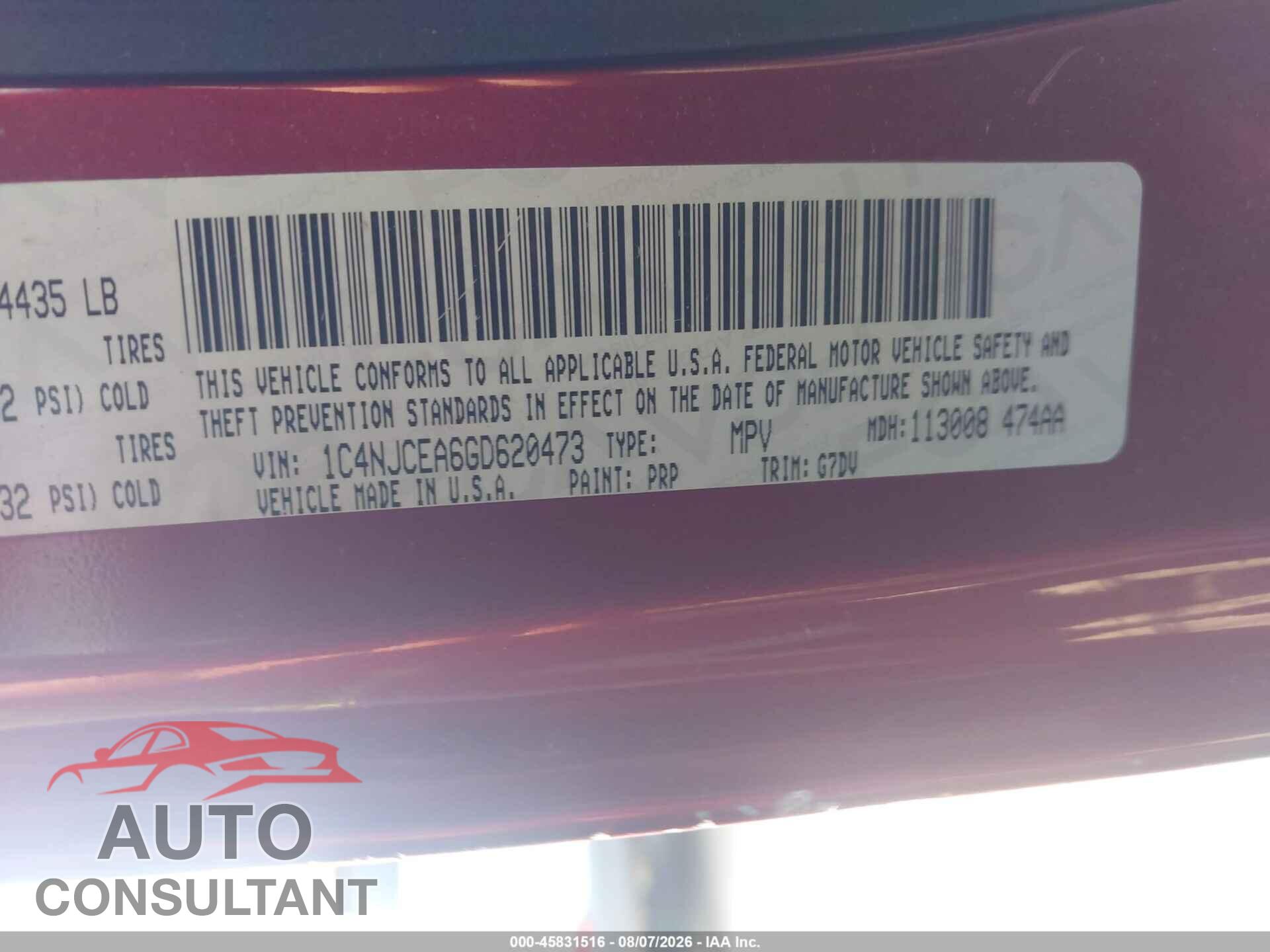 JEEP COMPASS 2016 - 1C4NJCEA6GD620473