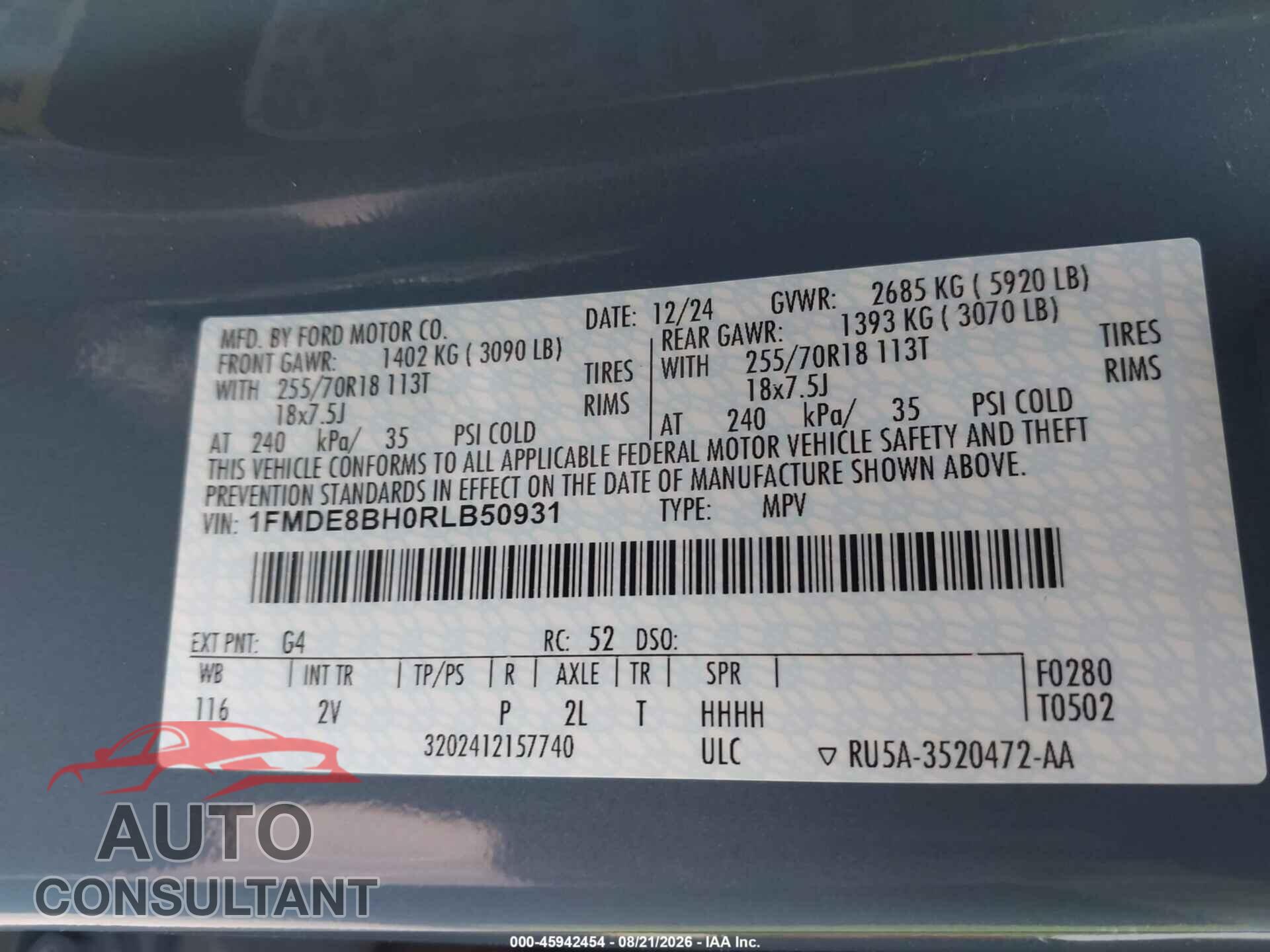 FORD BRONCO 2024 - 1FMDE8BH0RLB50931