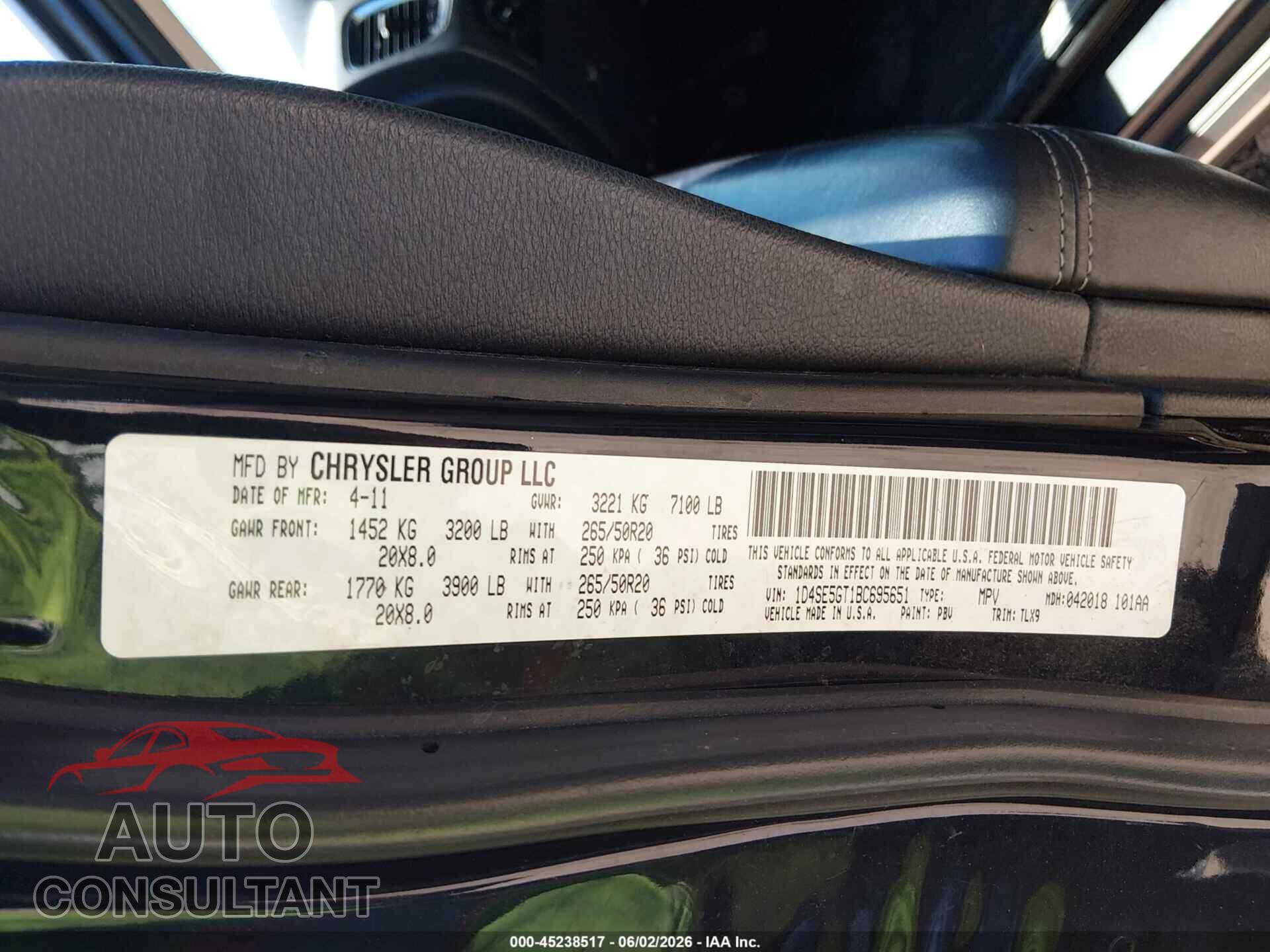 DODGE DURANGO 2011 - 1D4SE5GT1BC695651