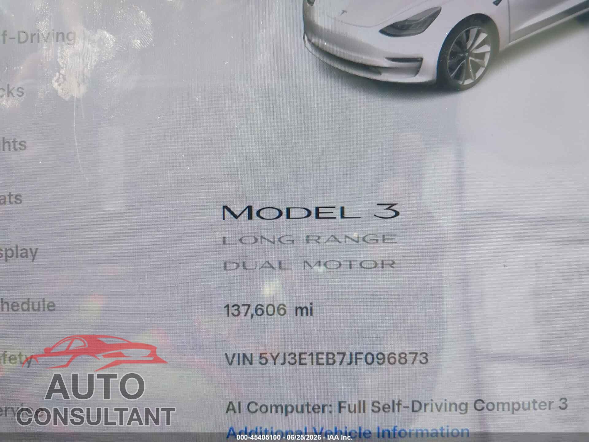 TESLA MODEL 3 2018 - 5YJ3E1EB7JF096873