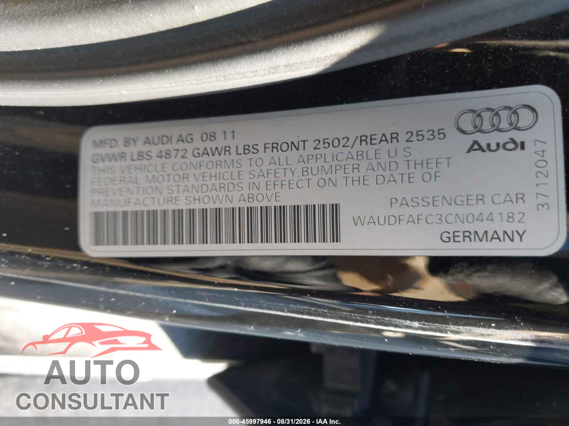 AUDI A6 2012 - WAUDFAFC3CN044182