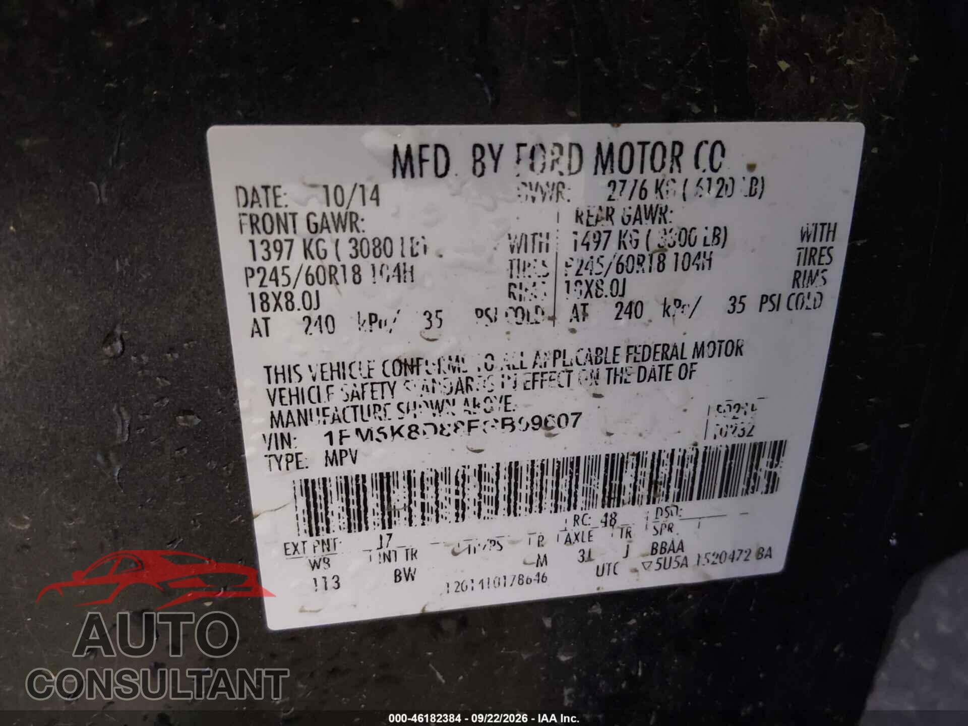 FORD EXPLORER 2015 - 1FM5K8D88FGB09607