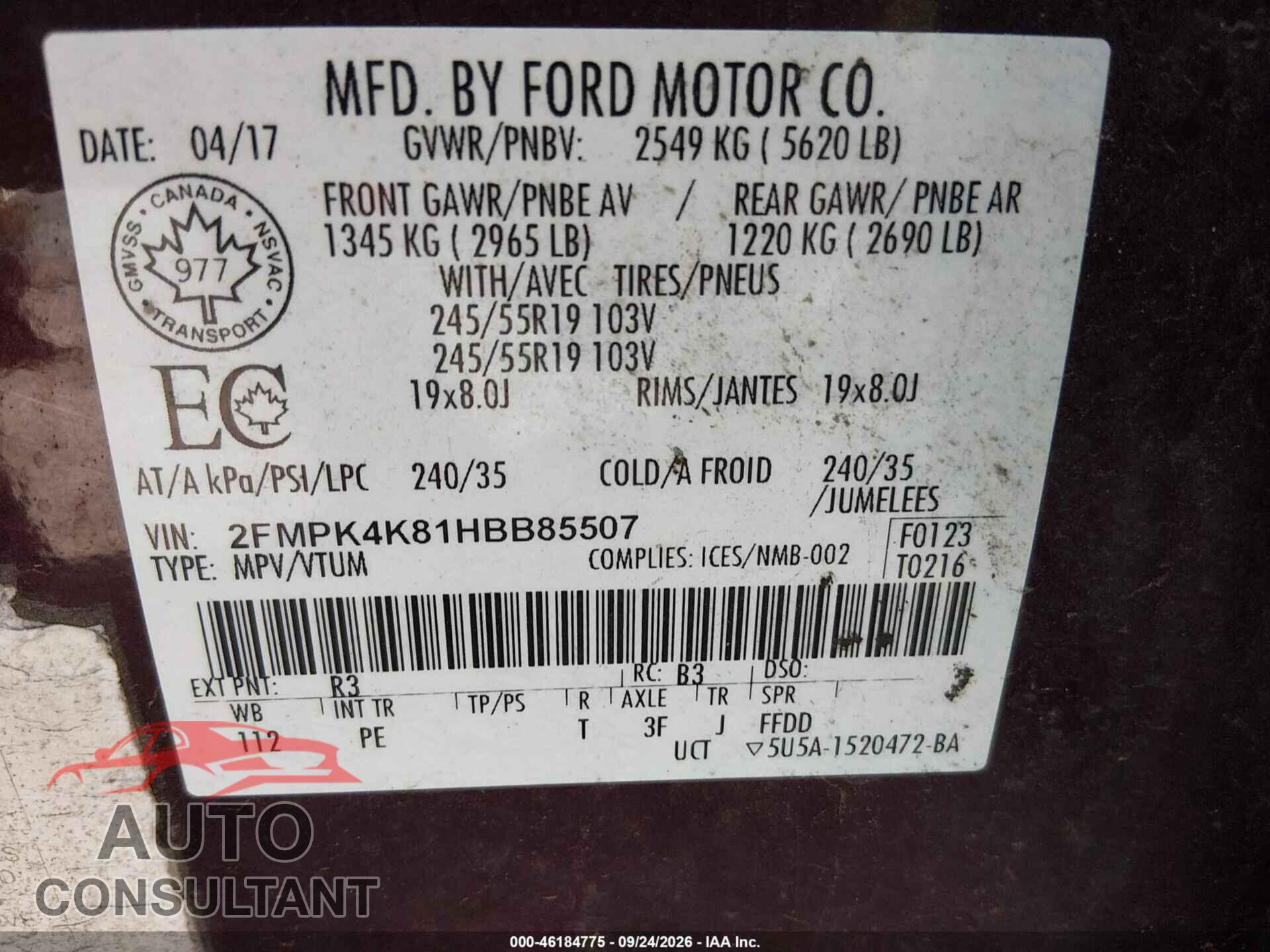 FORD EDGE 2017 - 2FMPK4K81HBB85507