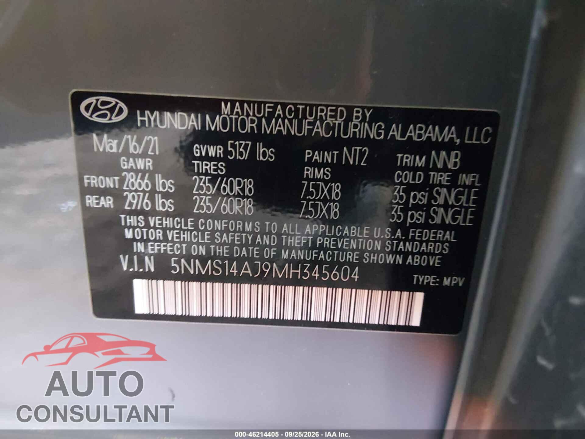 HYUNDAI SANTA FE 2021 - 5NMS14AJ9MH345604