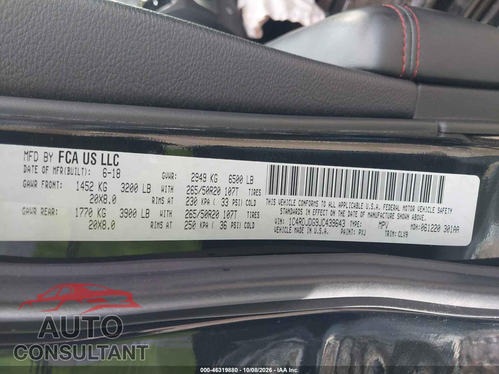 DODGE DURANGO 2018 - 1C4RDJDG9JC439643