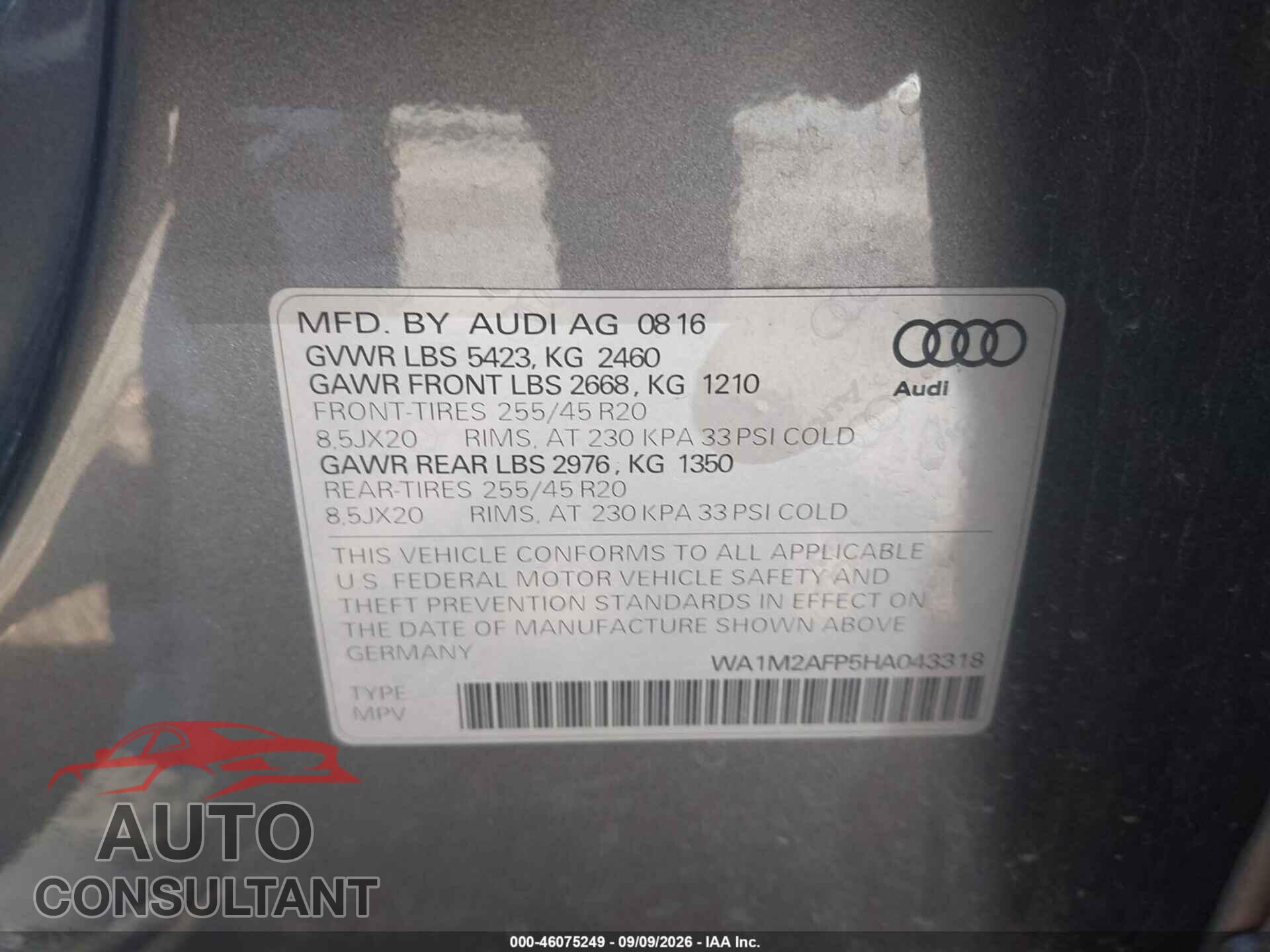 AUDI Q5 2017 - WA1M2AFP5HA043318
