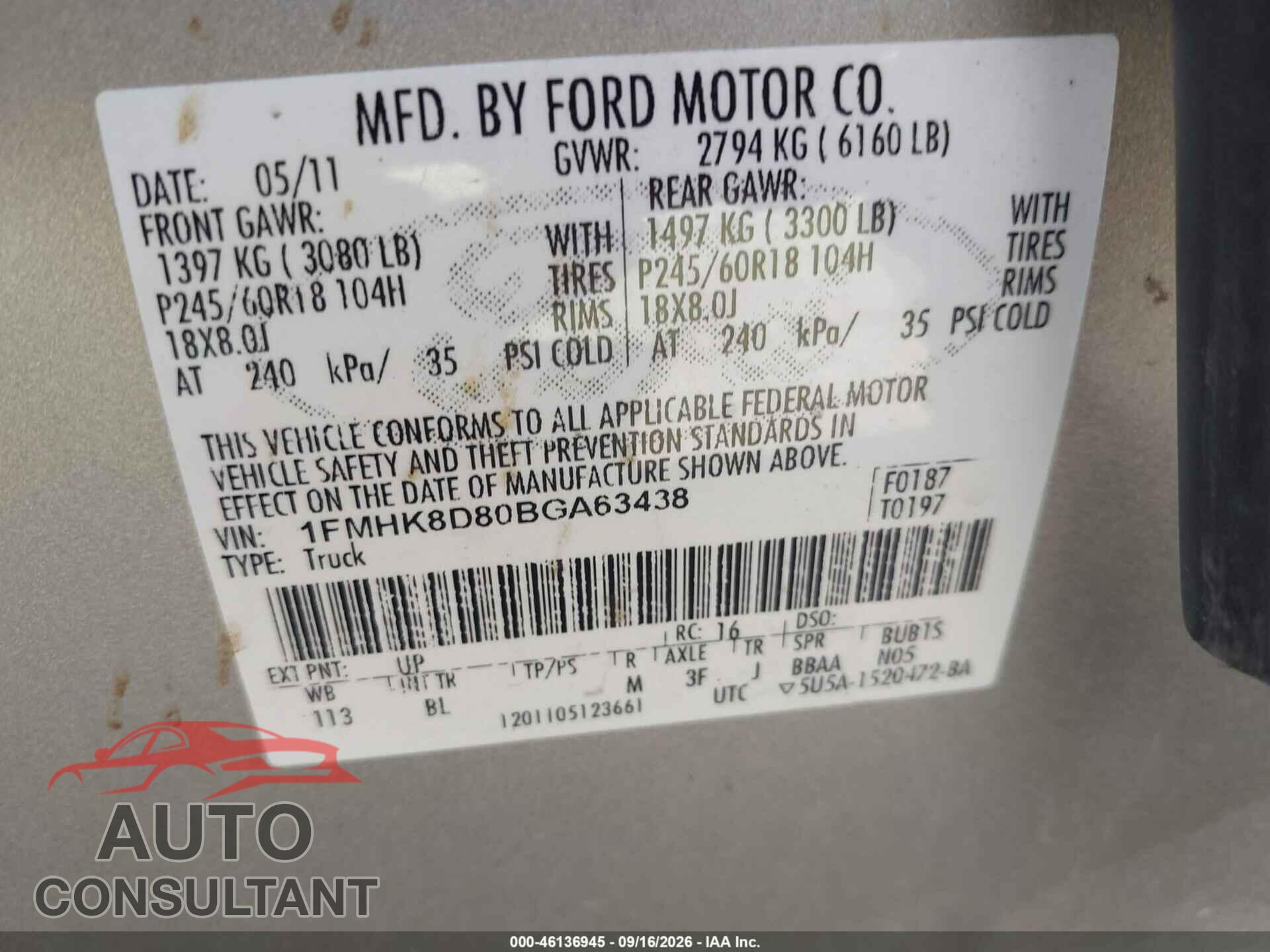 FORD EXPLORER 2011 - 1FMHK8D80BGA63438