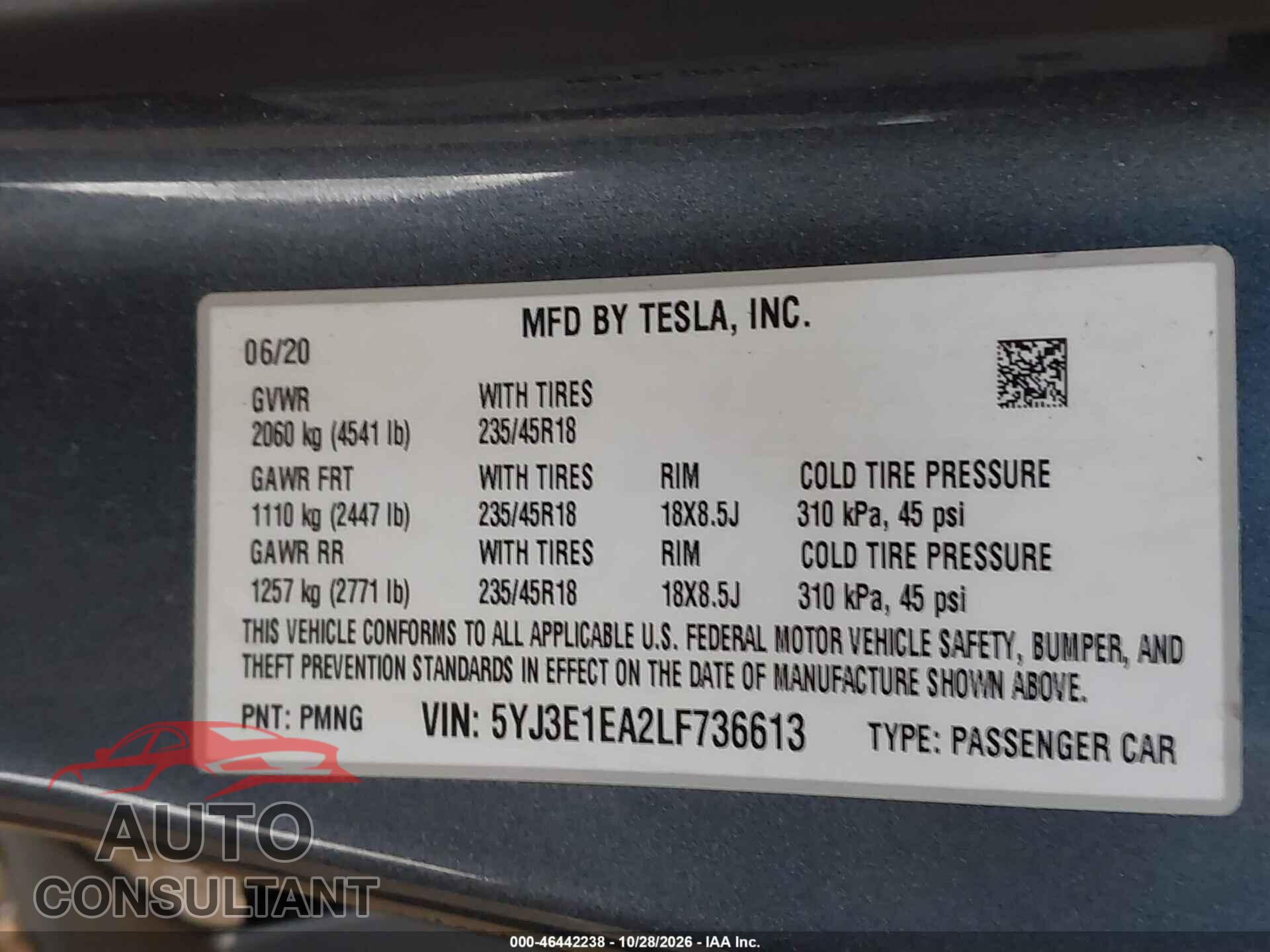 TESLA MODEL 3 2020 - 5YJ3E1EA2LF736613
