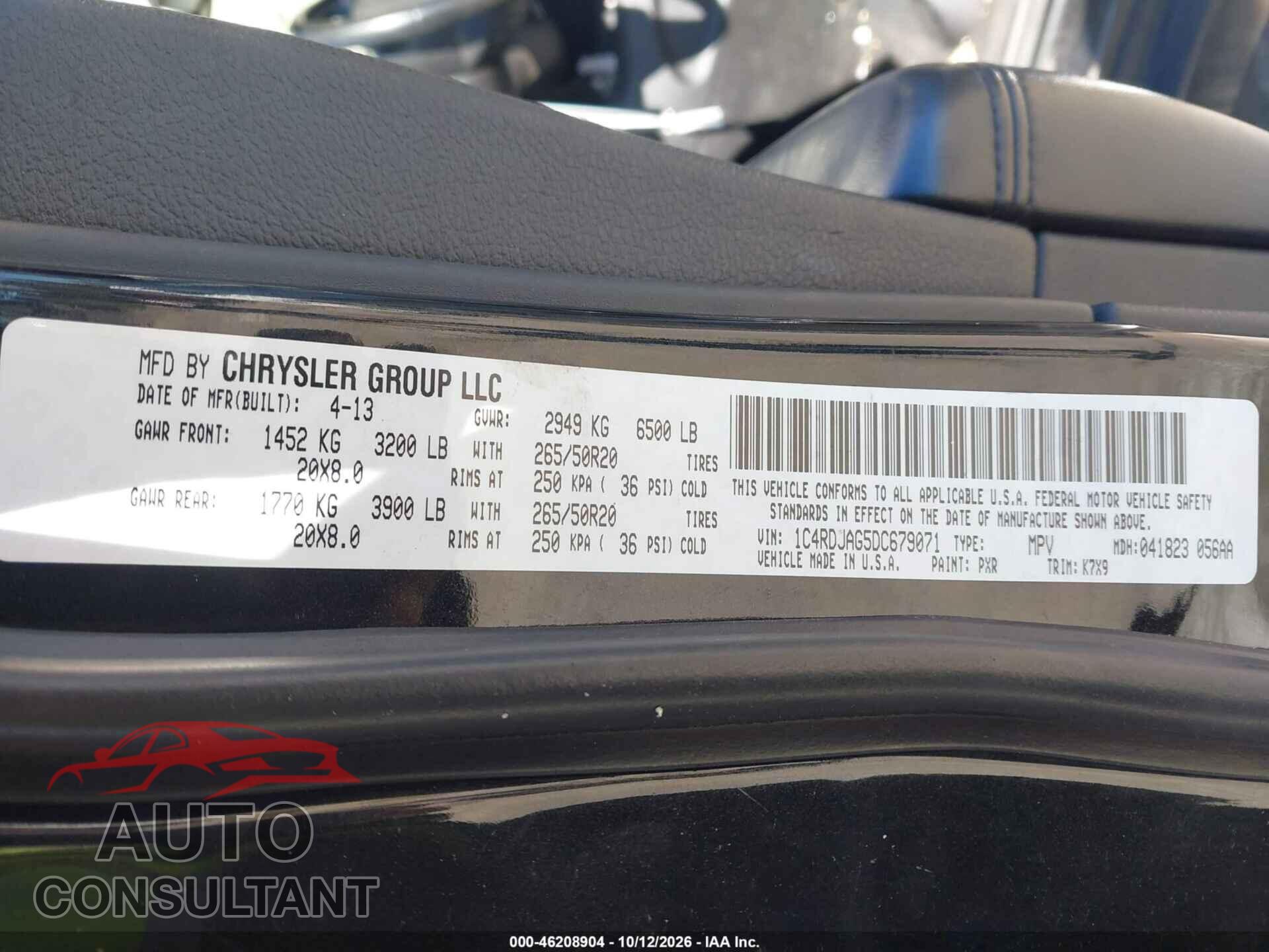 DODGE DURANGO 2013 - 1C4RDJAG5DC679071