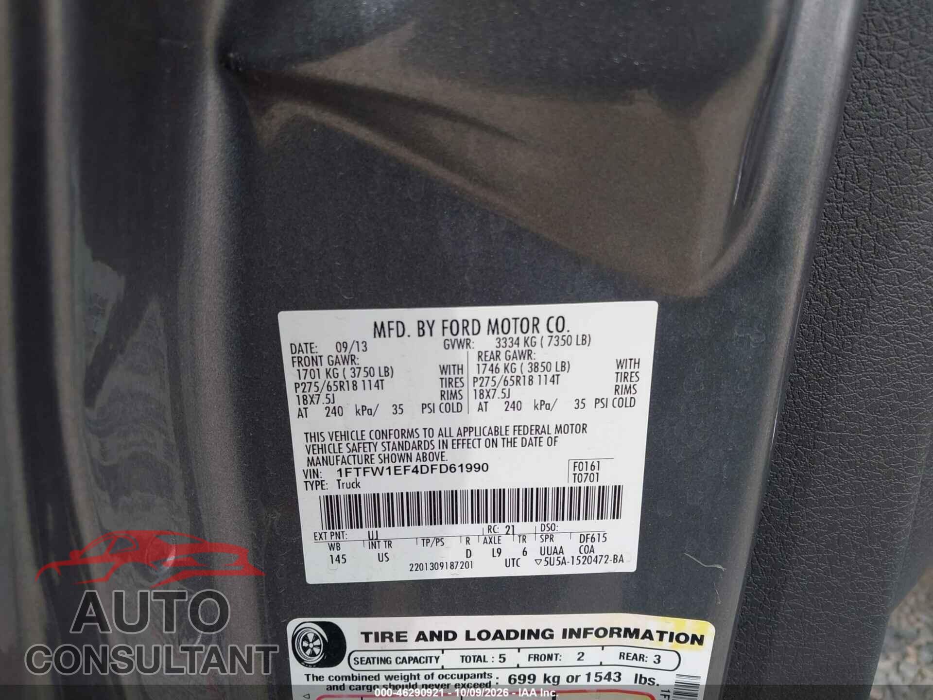 FORD F-150 2013 - 1FTFW1EF4DFD61990