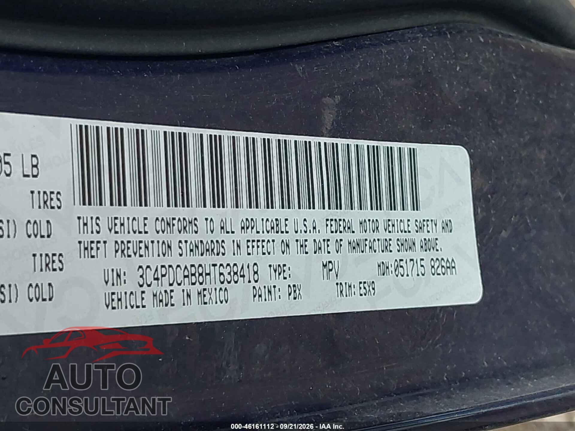 DODGE JOURNEY 2017 - 3C4PDCAB8HT638418