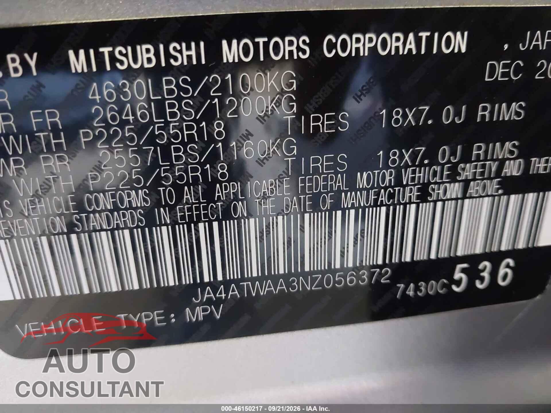 MITSUBISHI ECLIPSE CROSS 2022 - JA4ATWAA3NZ056372