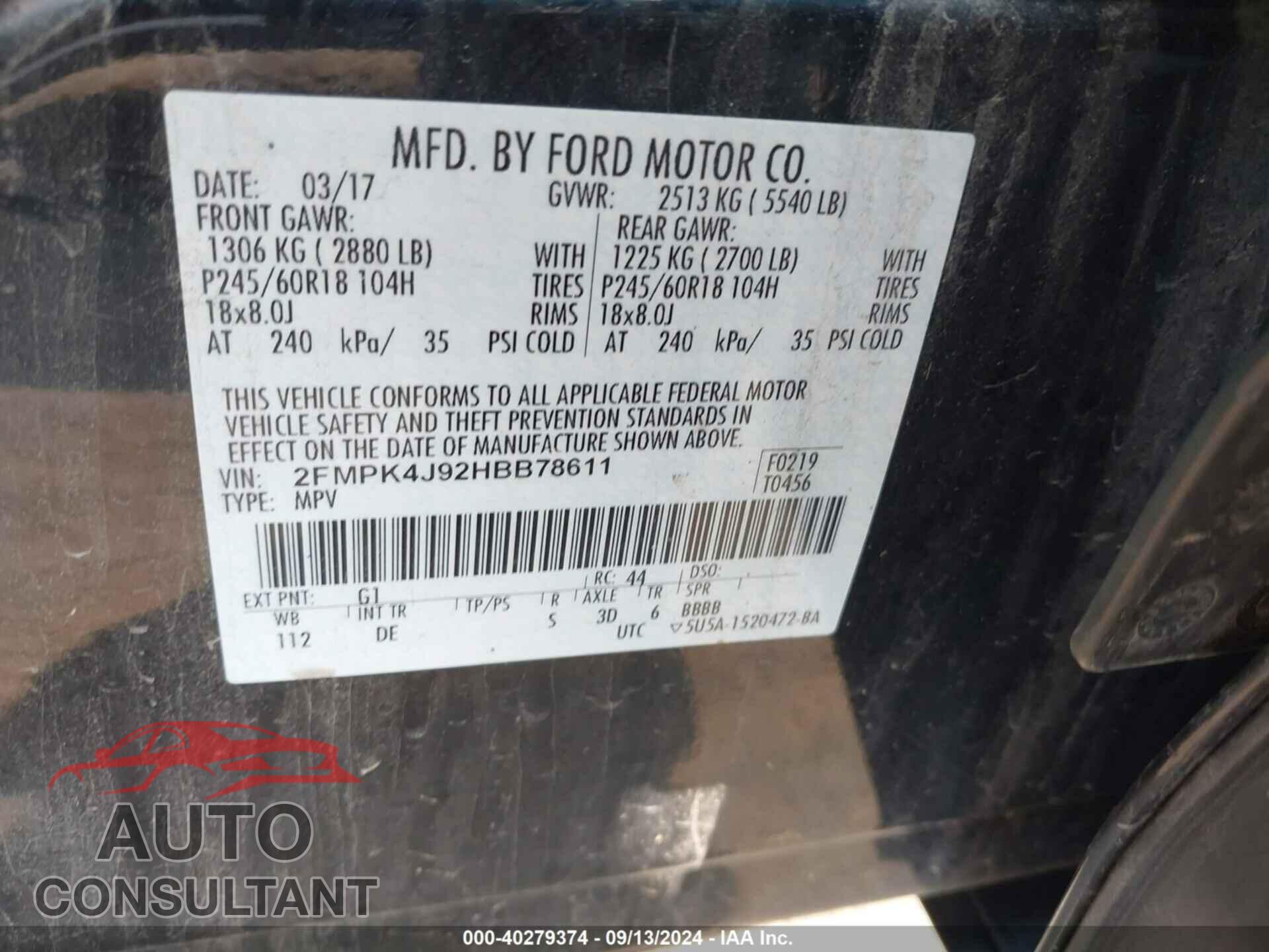 FORD EDGE 2017 - 2FMPK4J92HBB78611