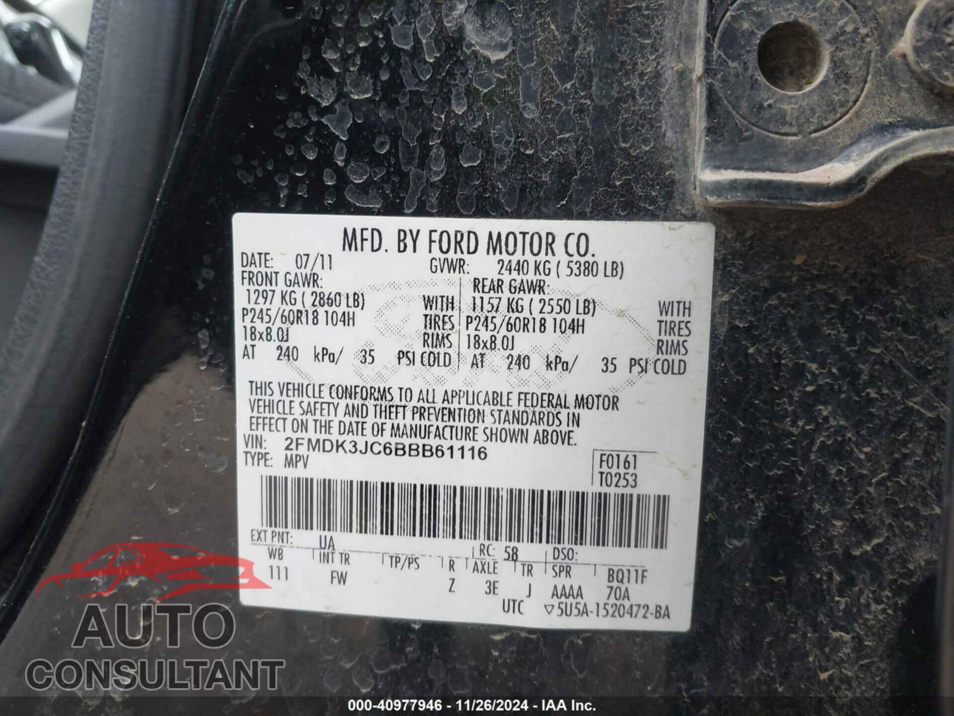 FORD EDGE 2011 - 2FMDK3JC6BBB61116