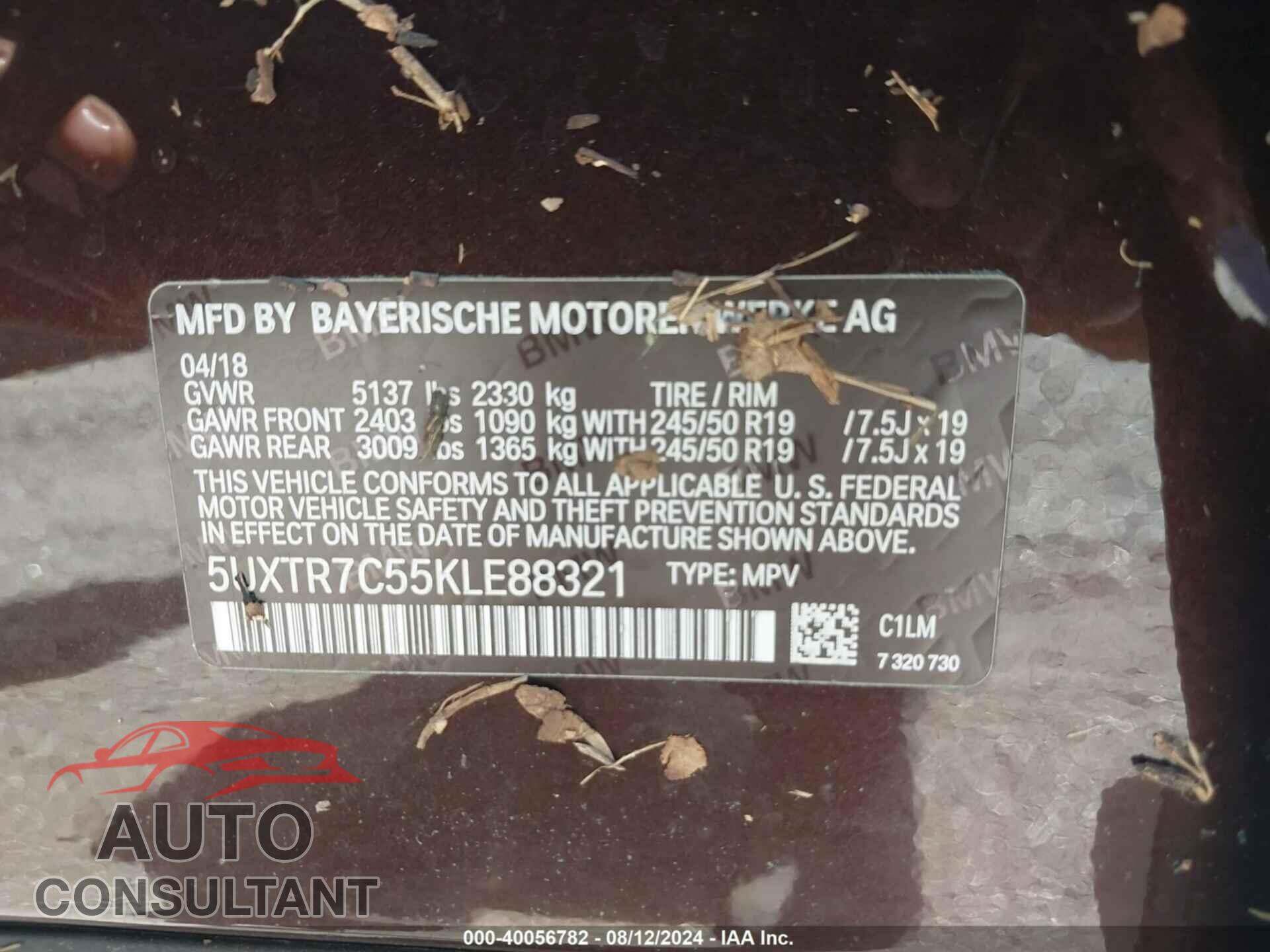 BMW X3 2019 - 5UXTR7C55KLE88321