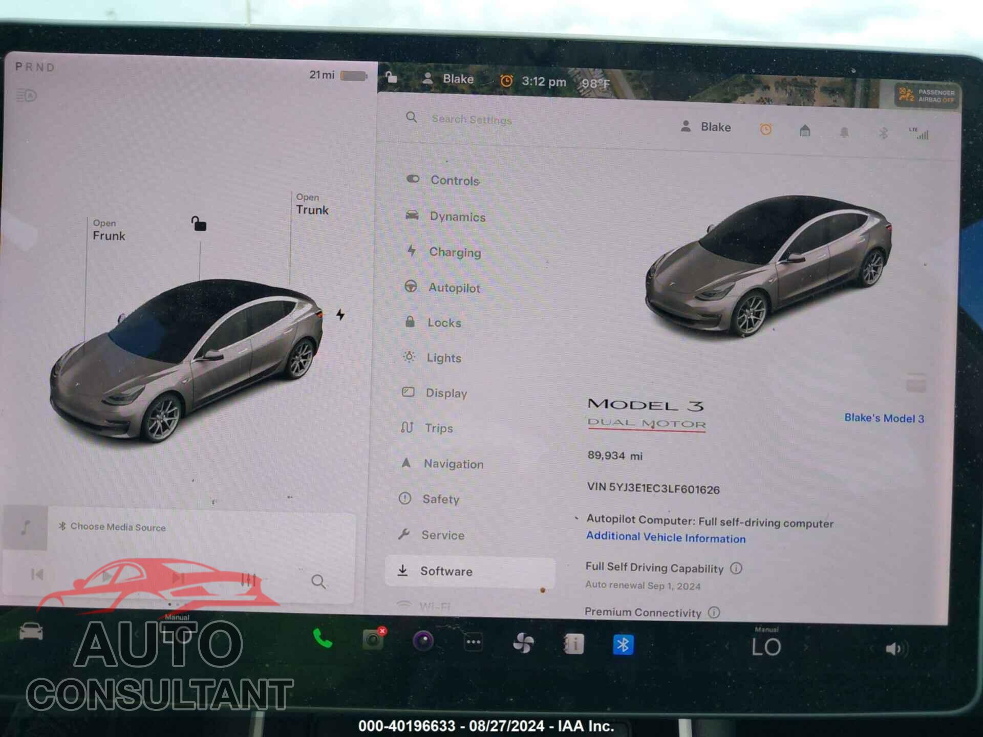 TESLA MODEL 3 2020 - 5YJ3E1EC3LF601626