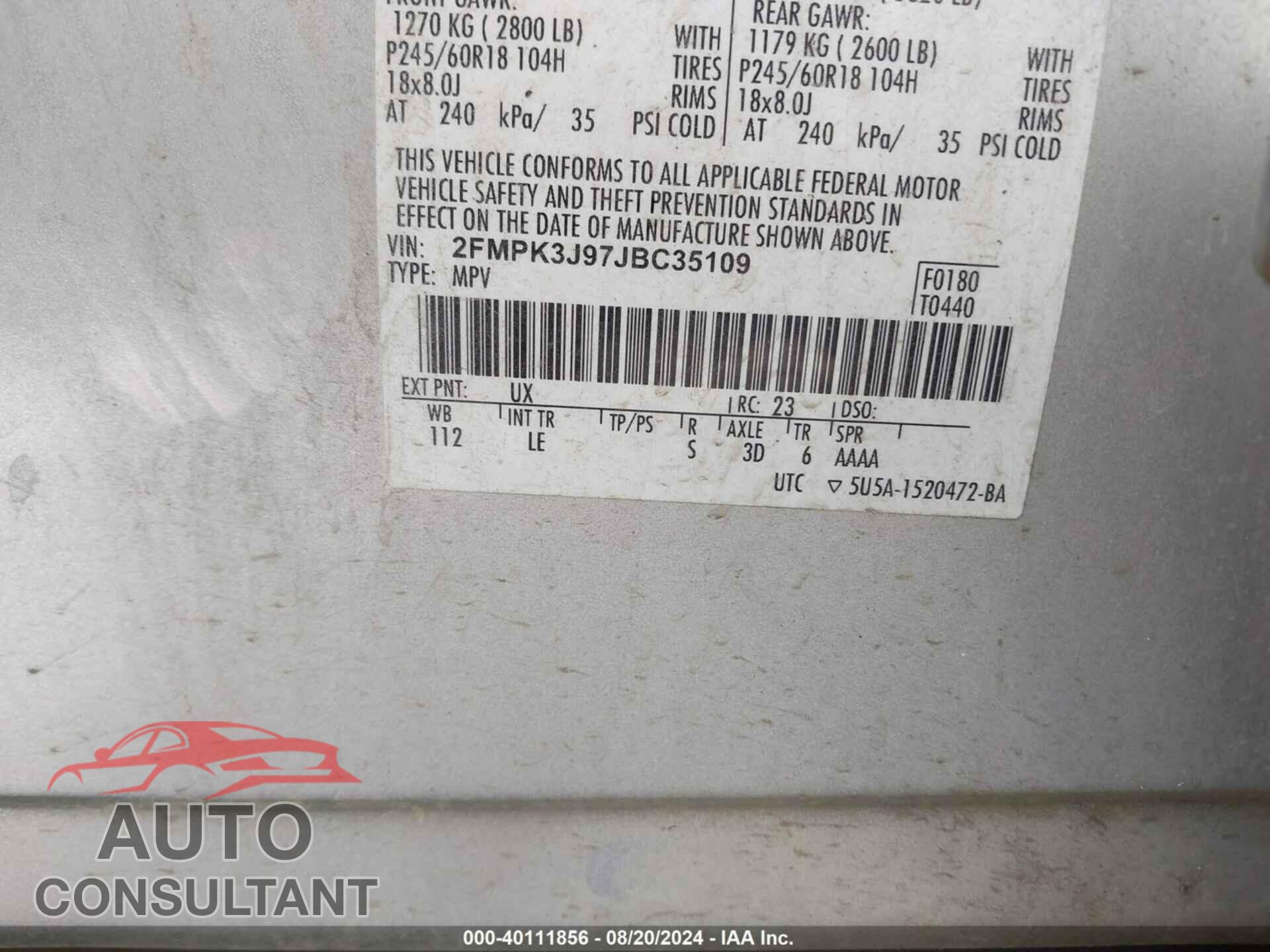 FORD EDGE 2018 - 2FMPK3J97JBC35109