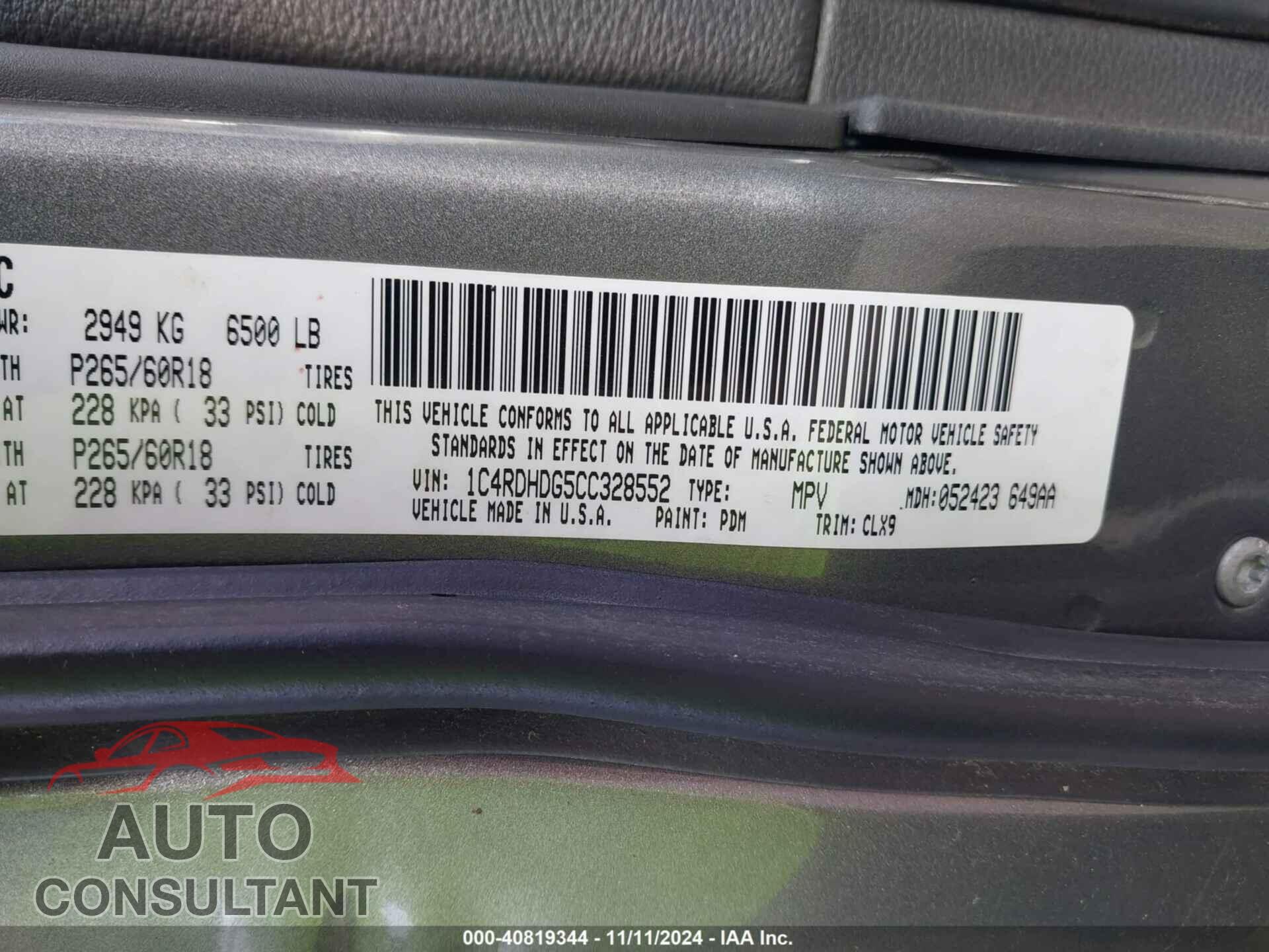 DODGE DURANGO 2012 - 1C4RDHDG5CC328552