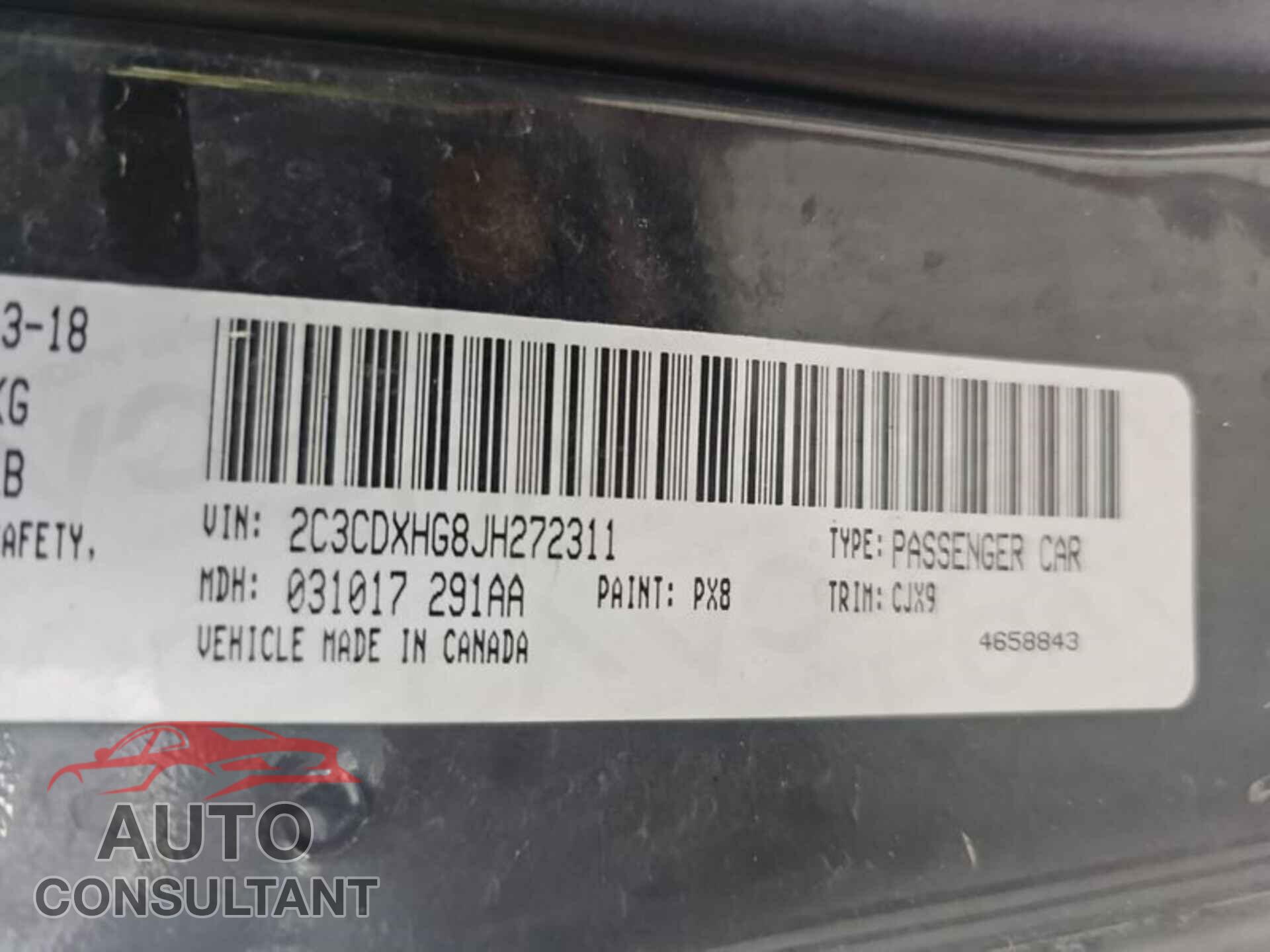 DODGE CHARGER 2018 - 2C3CDXHG8JH272311