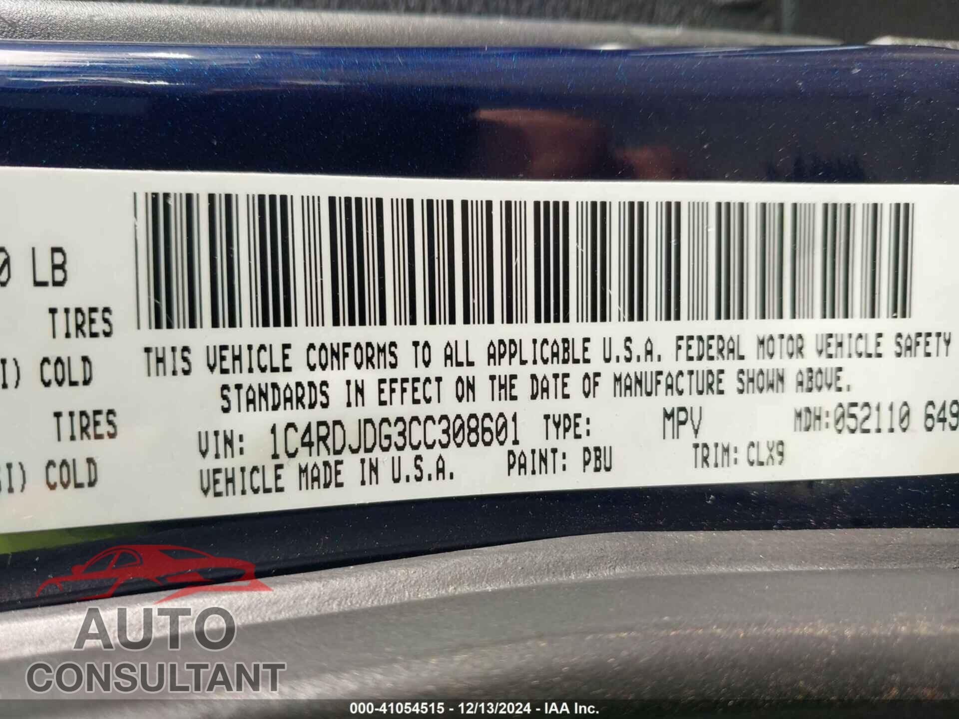 DODGE DURANGO 2012 - 1C4RDJDG3CC308601