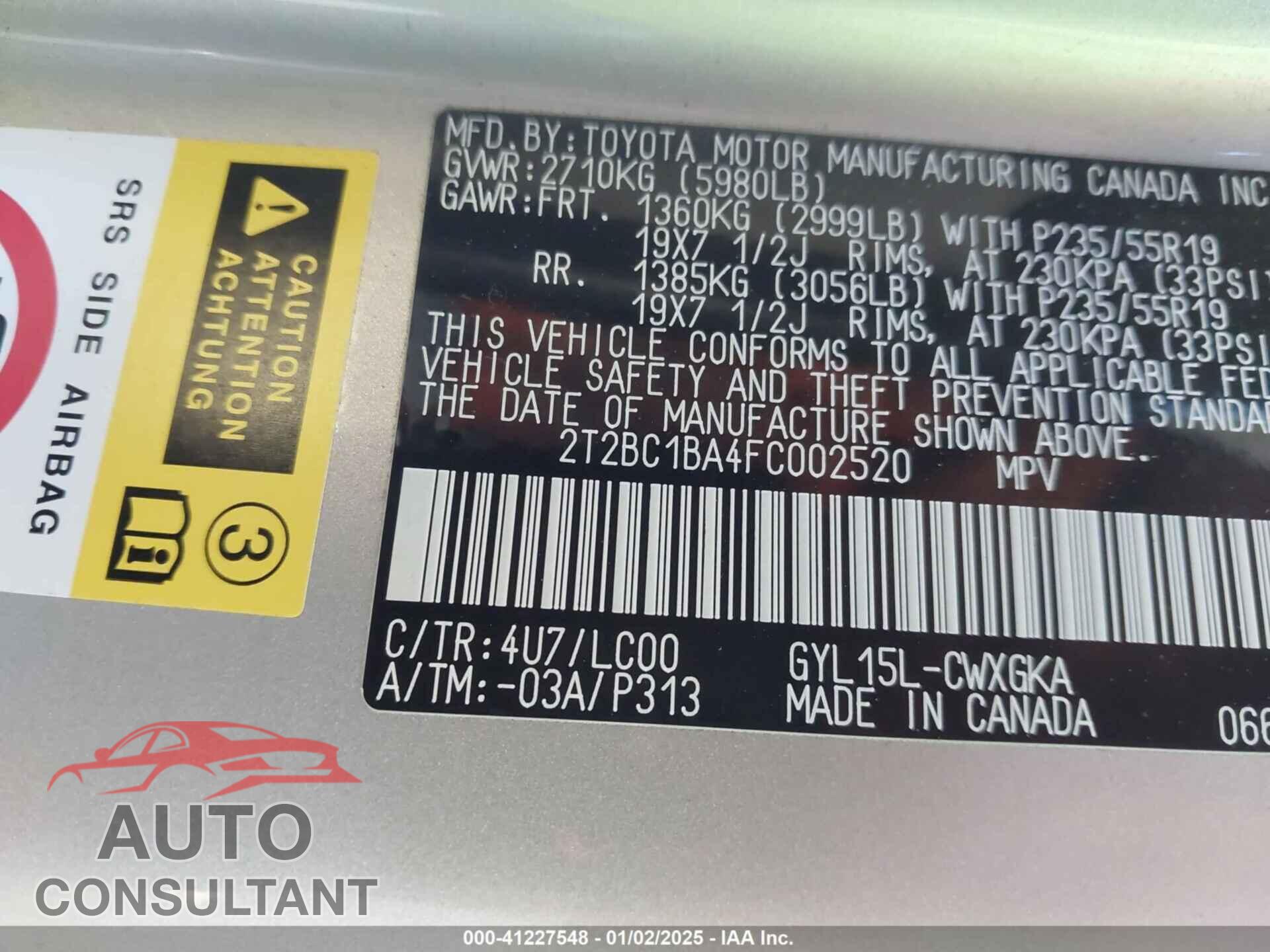LEXUS RX 450H 2015 - 2T2BC1BA4FC002520