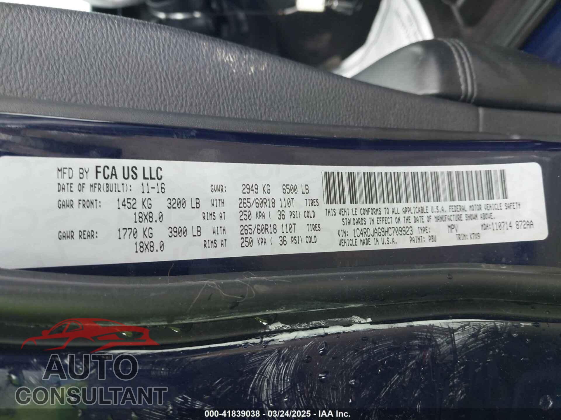 DODGE DURANGO 2017 - 1C4RDJAG9HC709923