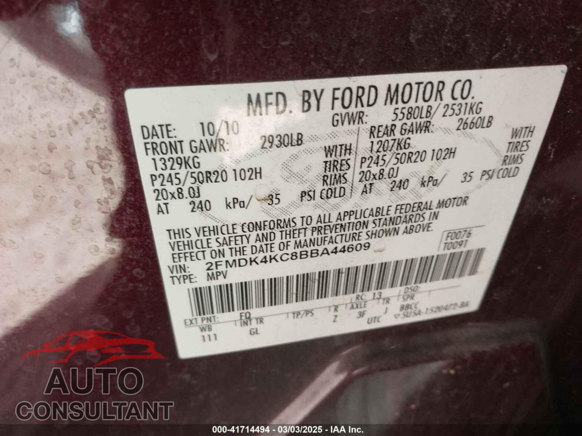 FORD EDGE 2011 - 2FMDK4KC8BBA44609