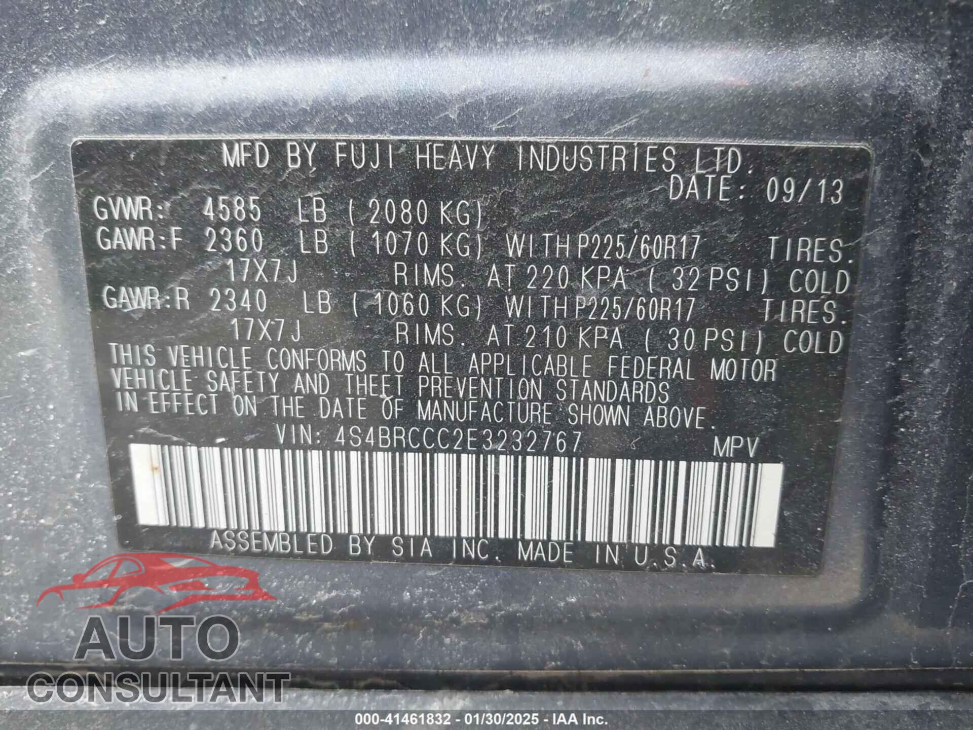 SUBARU OUTBACK 2014 - 4S4BRCCC2E3232767