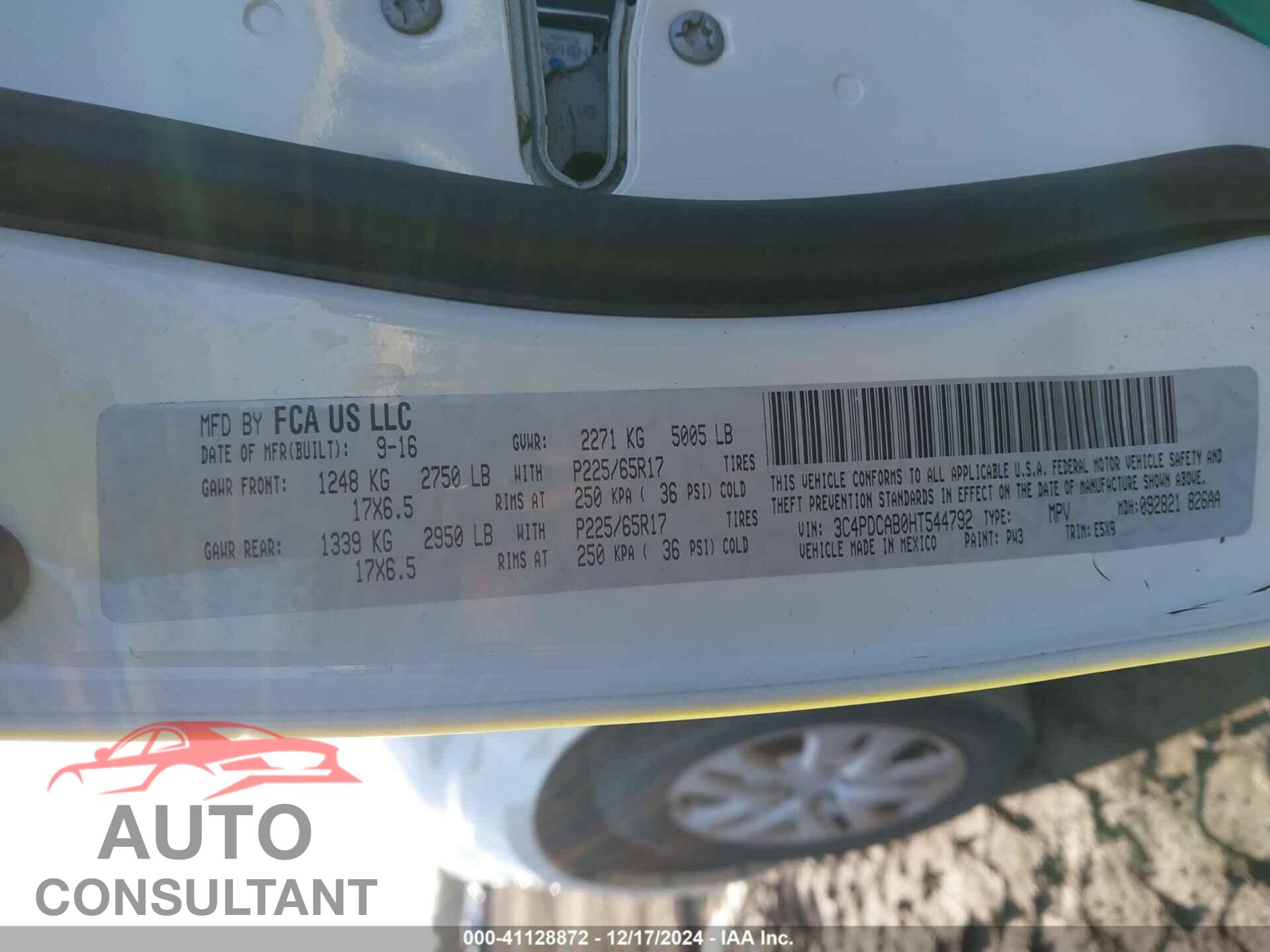 DODGE JOURNEY 2017 - 3C4PDCAB0HT544792