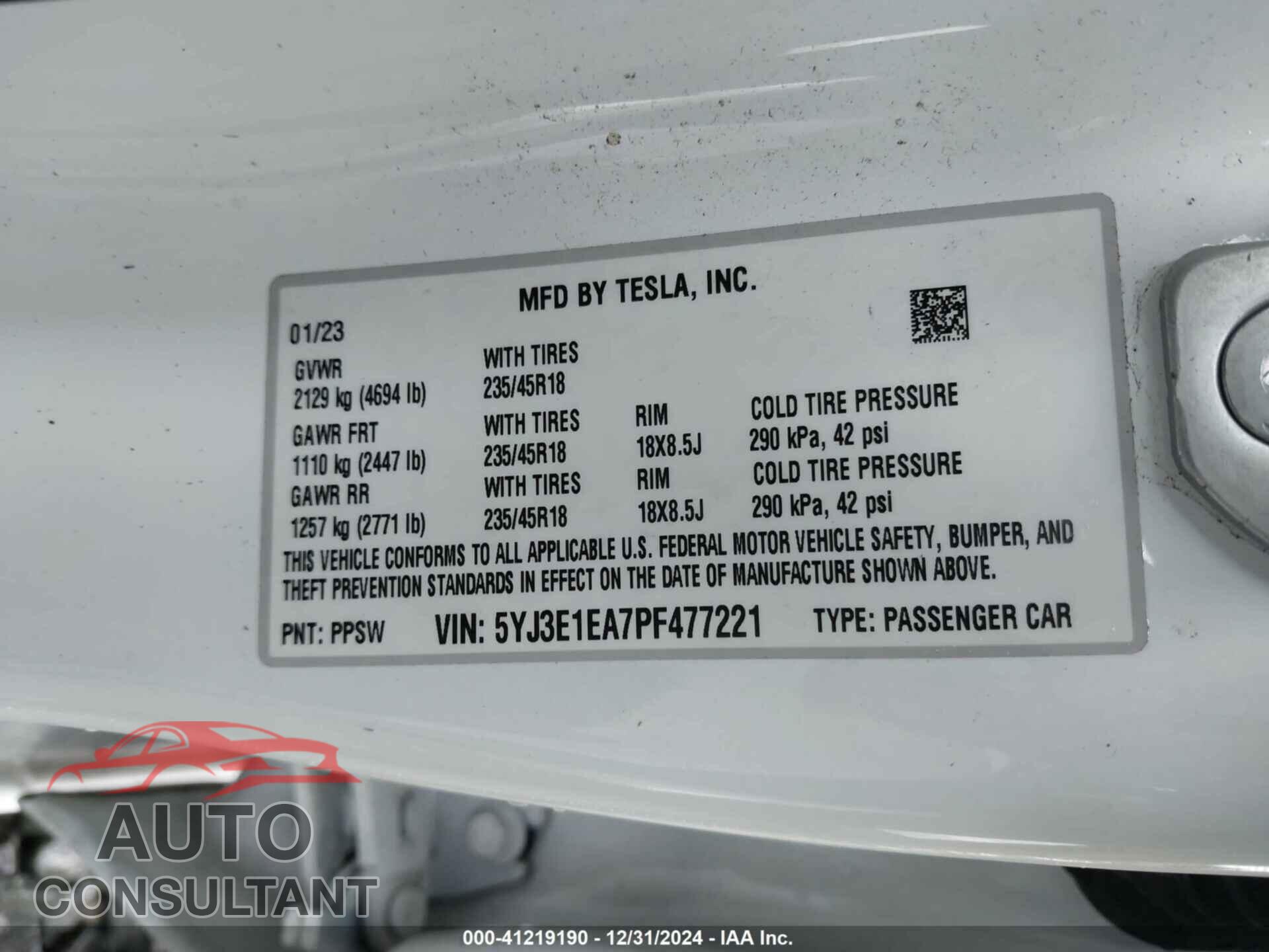 TESLA MODEL 3 2023 - 5YJ3E1EA7PF477221