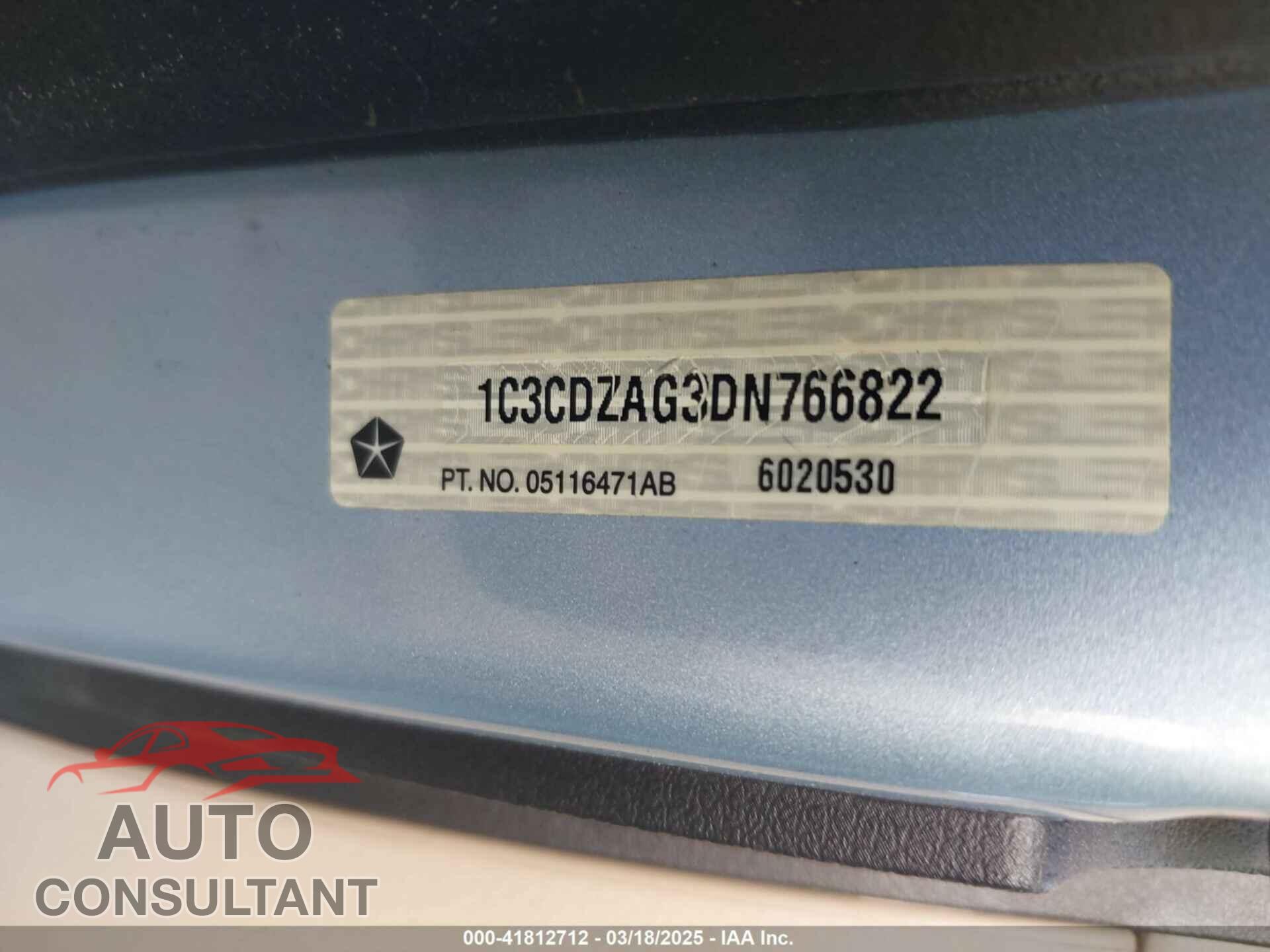 DODGE AVENGER 2013 - 1C3CDZAG3DN766822