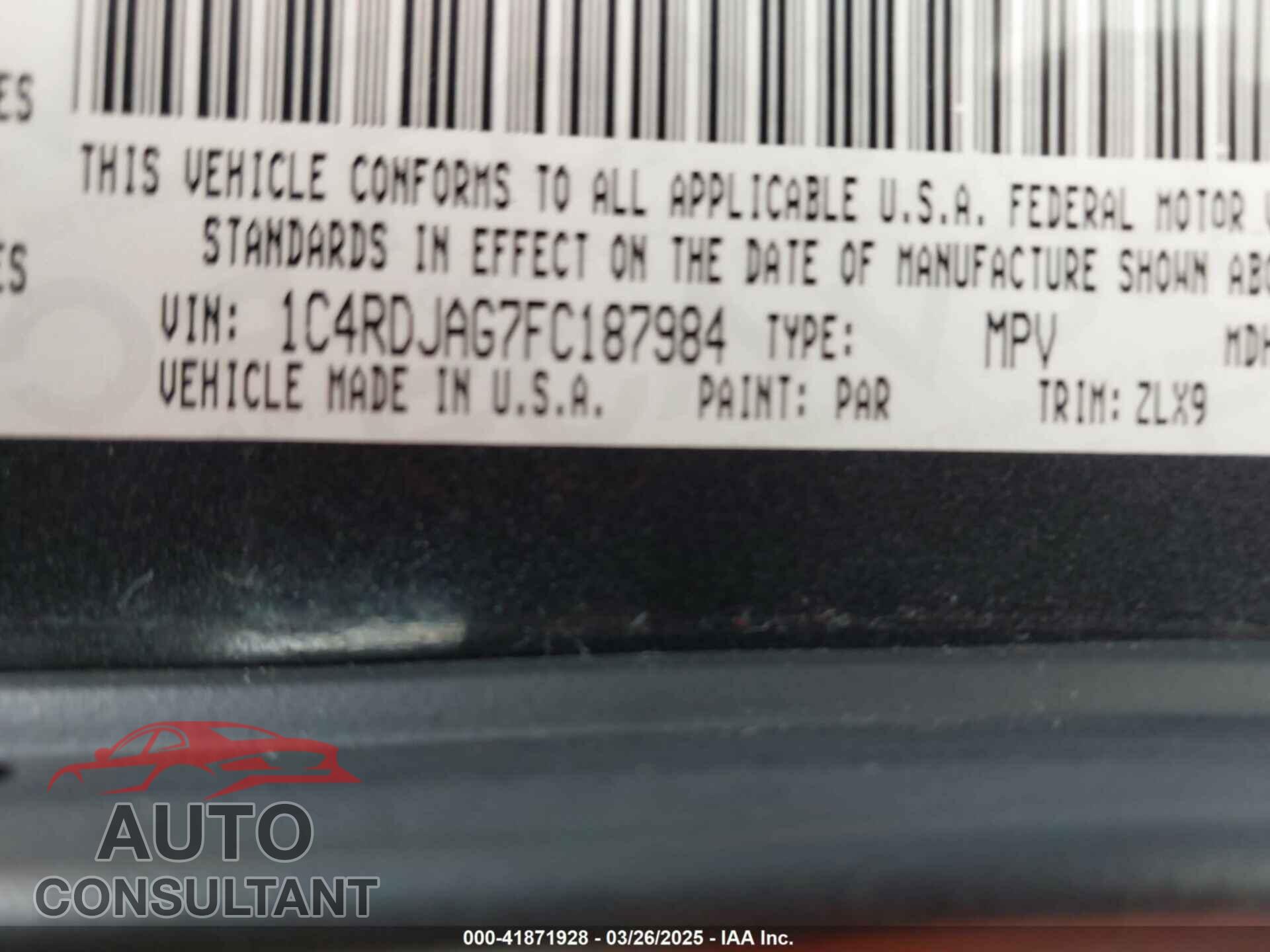 DODGE DURANGO 2015 - 1C4RDJAG7FC187984