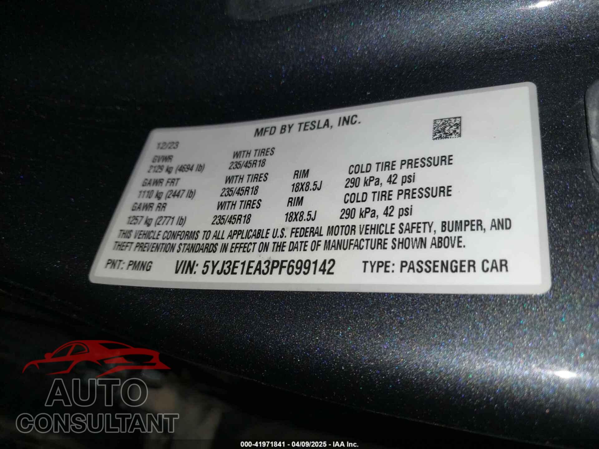 TESLA MODEL 3 2023 - 5YJ3E1EA3PF699142